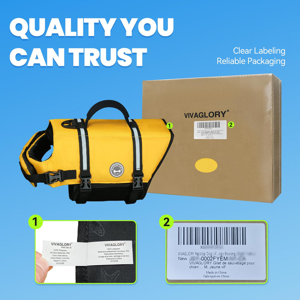 VIVAGLORY Chaleco Salvavidas para Perro con Asa – Talla M, Amarillo, Fuerte y Visible — imagen 7