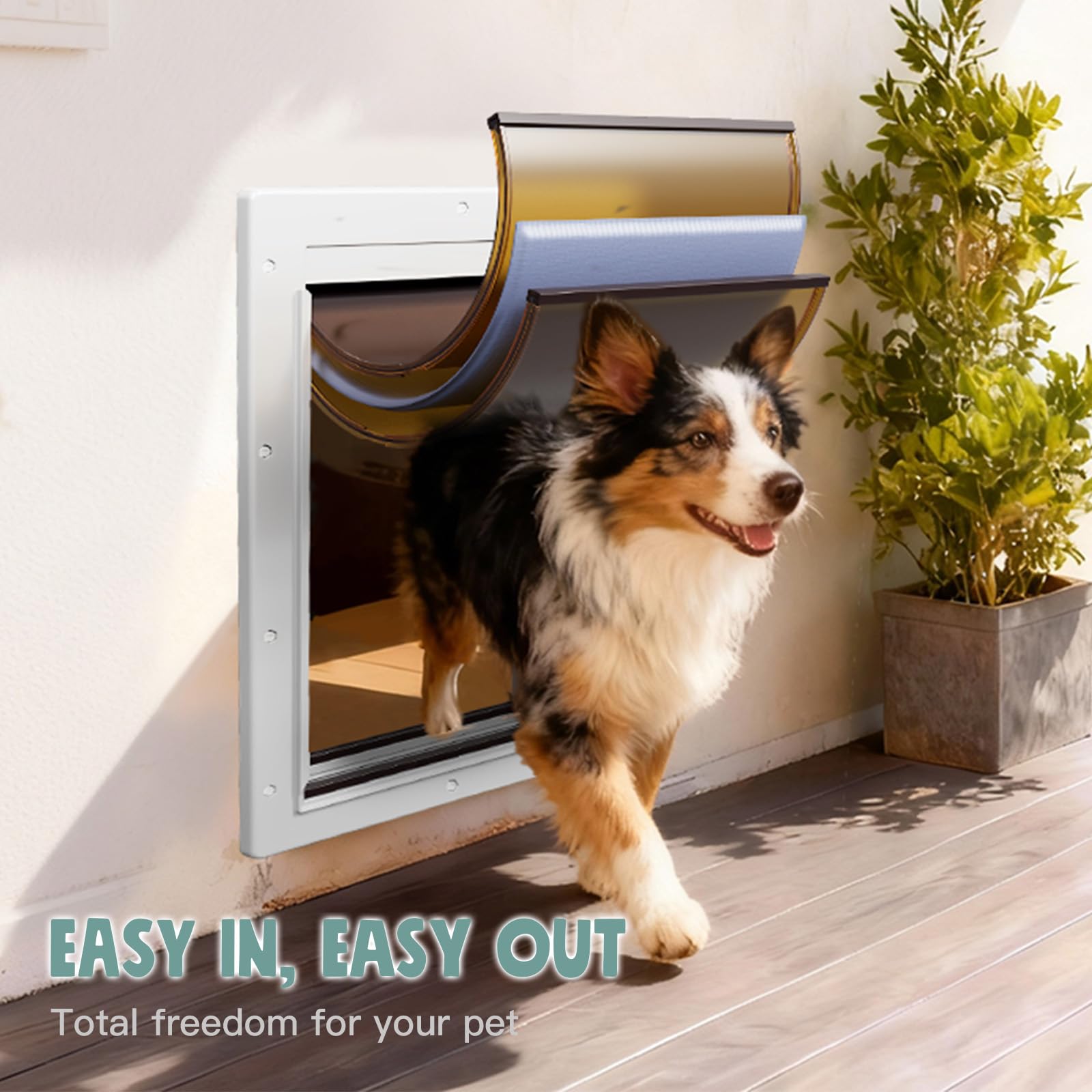 PETCOMING Puerta para Perro con 3 Pestañas – Puerta de Pared para Mascotas Medianas (Hasta 45 lb)