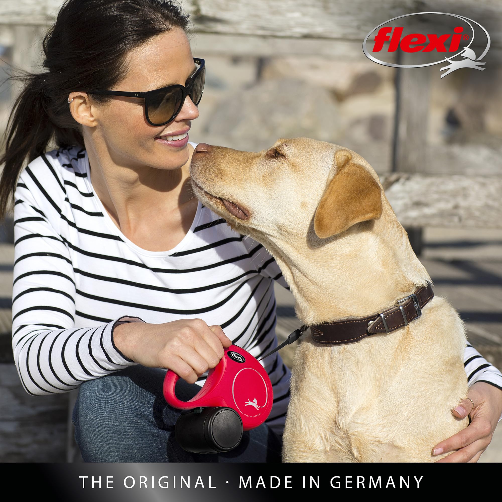 FLEXI New Classic Cinta Retráctil para Perros Grandes – 26 ft (8 m), Negro | Calidad Alemana y Freno con Una Mano