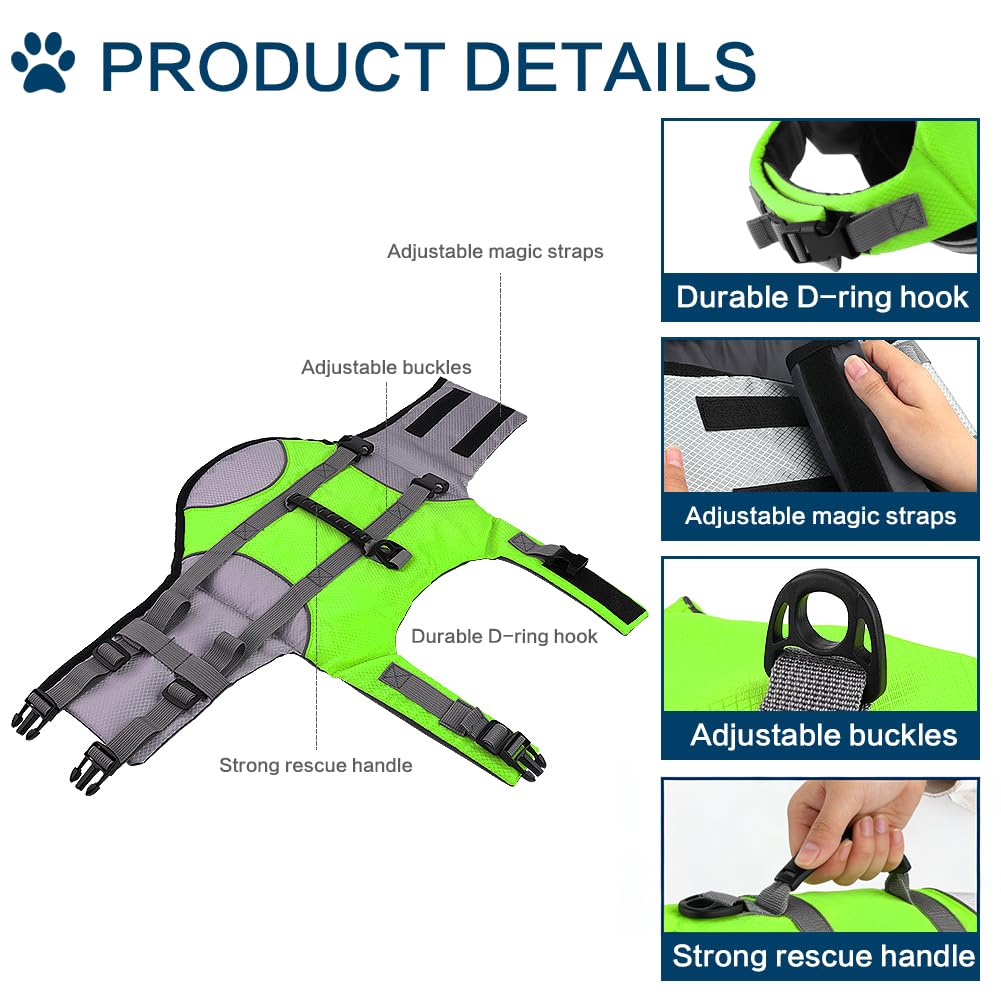 Chaleco Salvavidas para Perro Mklhgty – Ajustable, Reflectante y Asa de Rescate