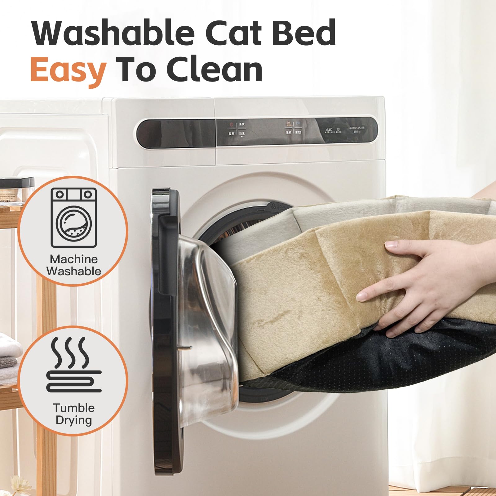PJYuCien Cama Gato Redonda de 20 Pulgadas – Lavable, Antideslizante y Suave (Khaki)