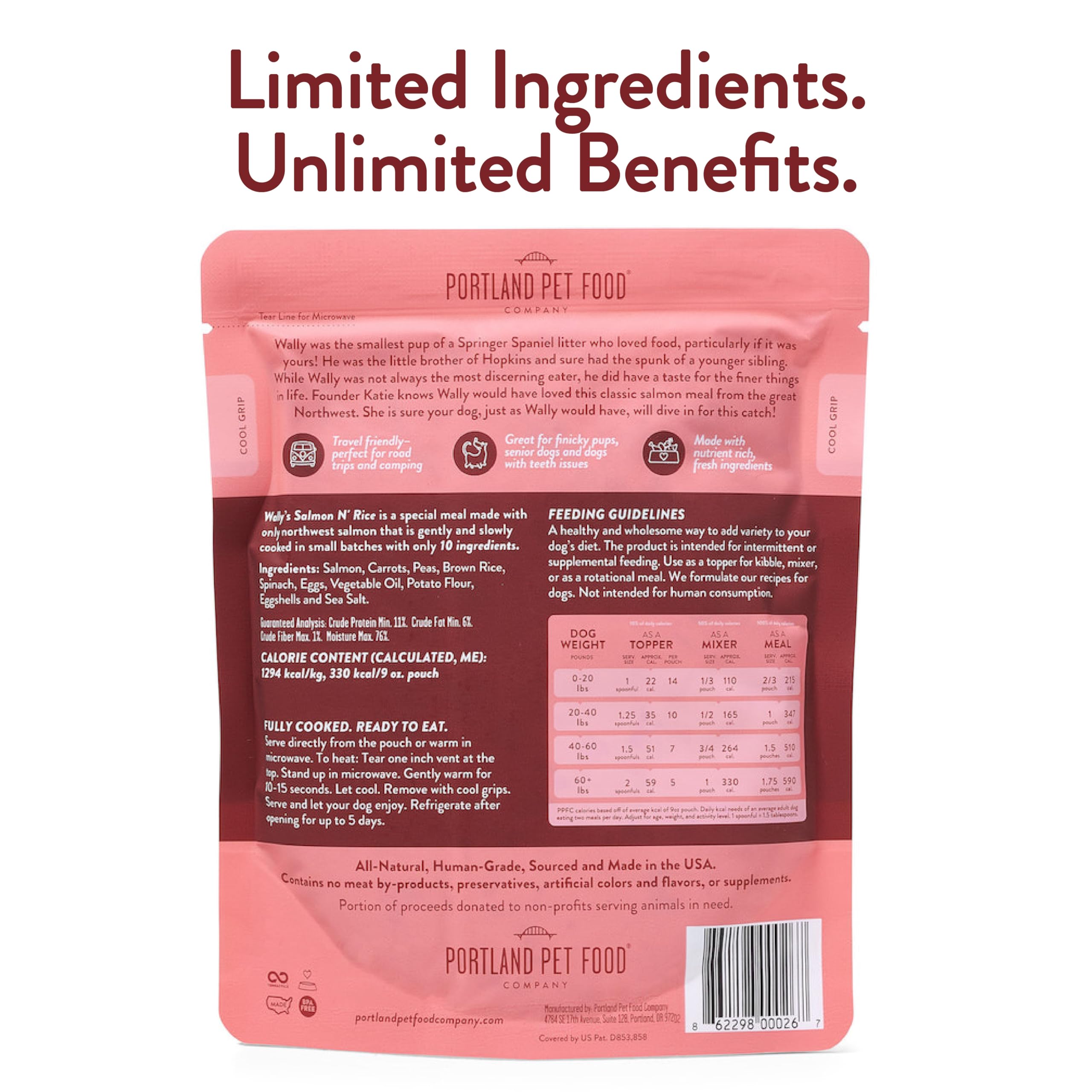 Portland Pet Food Company – Wally’s Salmon N’ Rice: Toppers Húmedos para Perros | Sin Gluten, Ingredientes Limitados - 5 Pack