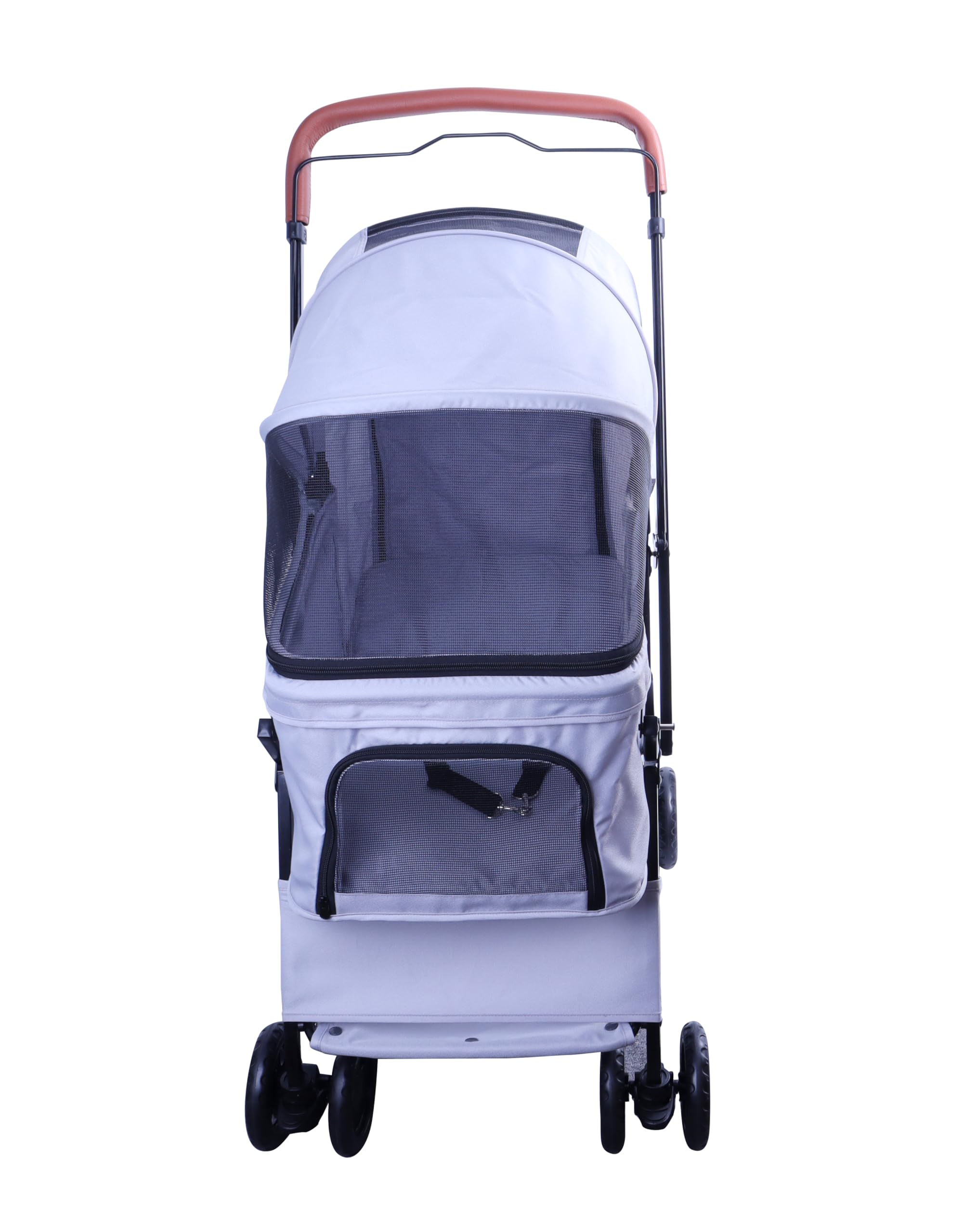 FOURPAW Carrito Reversible para Mascotas - Paseo Cara a Cara, 4 Ruedas, Hasta 15 kg, Gris