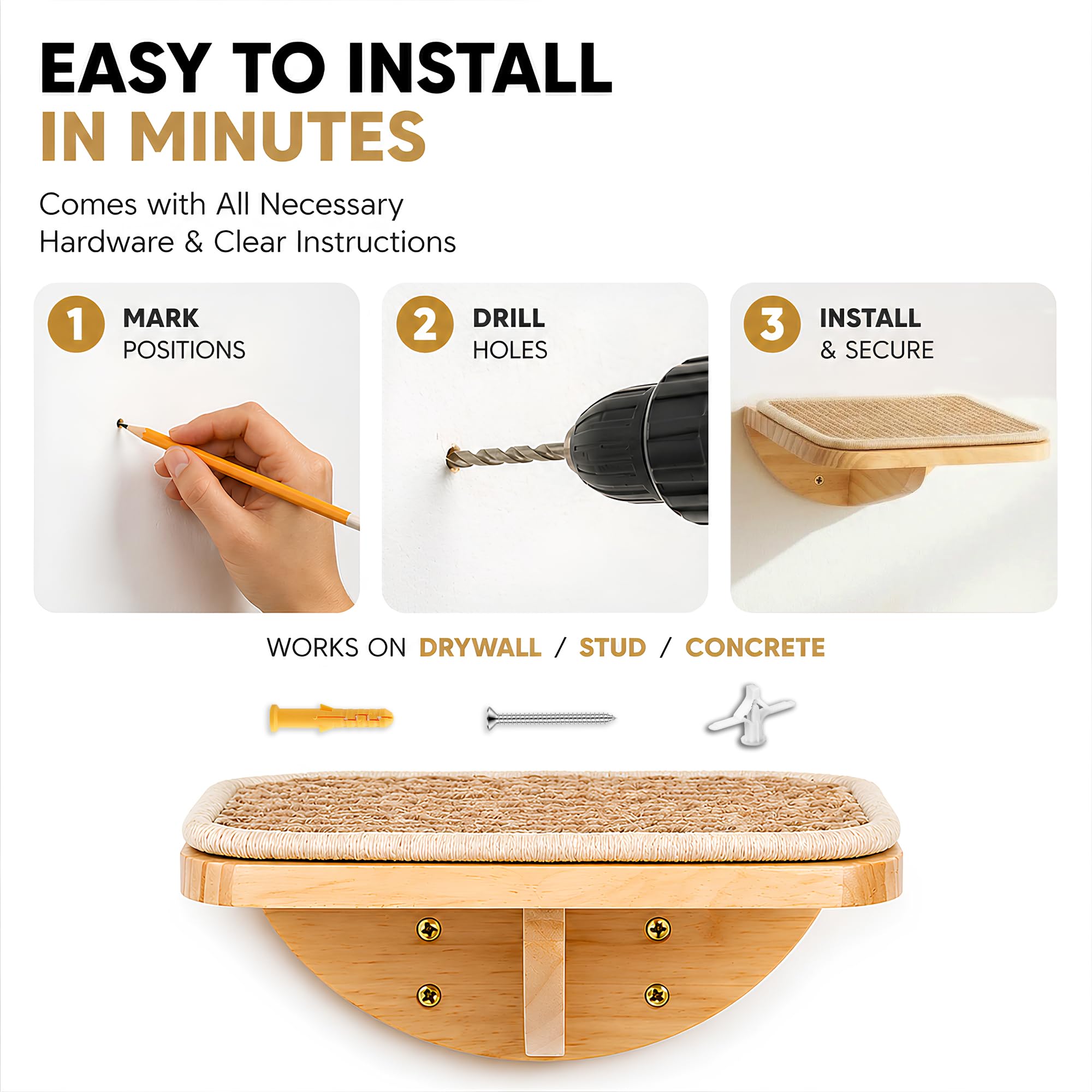 PELUMOZ Escalones de Pared para Gatos – Pack de 2, Cuadrados en Madera con Fieltro Antideslizante