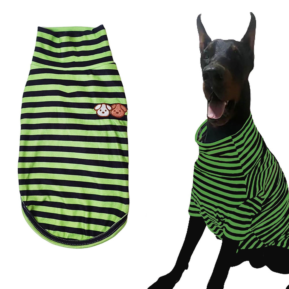 IMDOUBLEDOU camisa para perro cuello alto rayas verdes, ideal para días fríos.