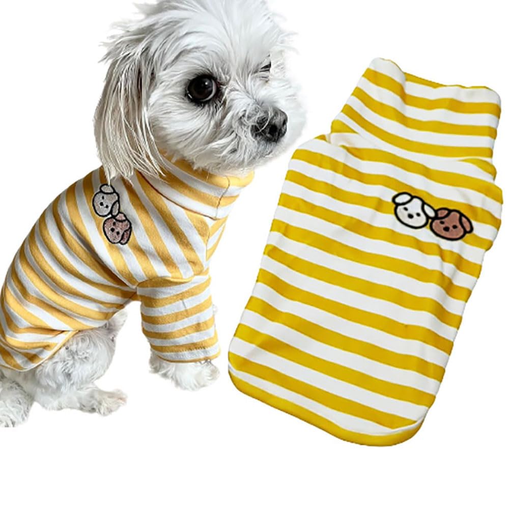 IMDOUBLEDOU cuello alto para perros, frontal con rayas amarillas, ideal para paseos frescos.