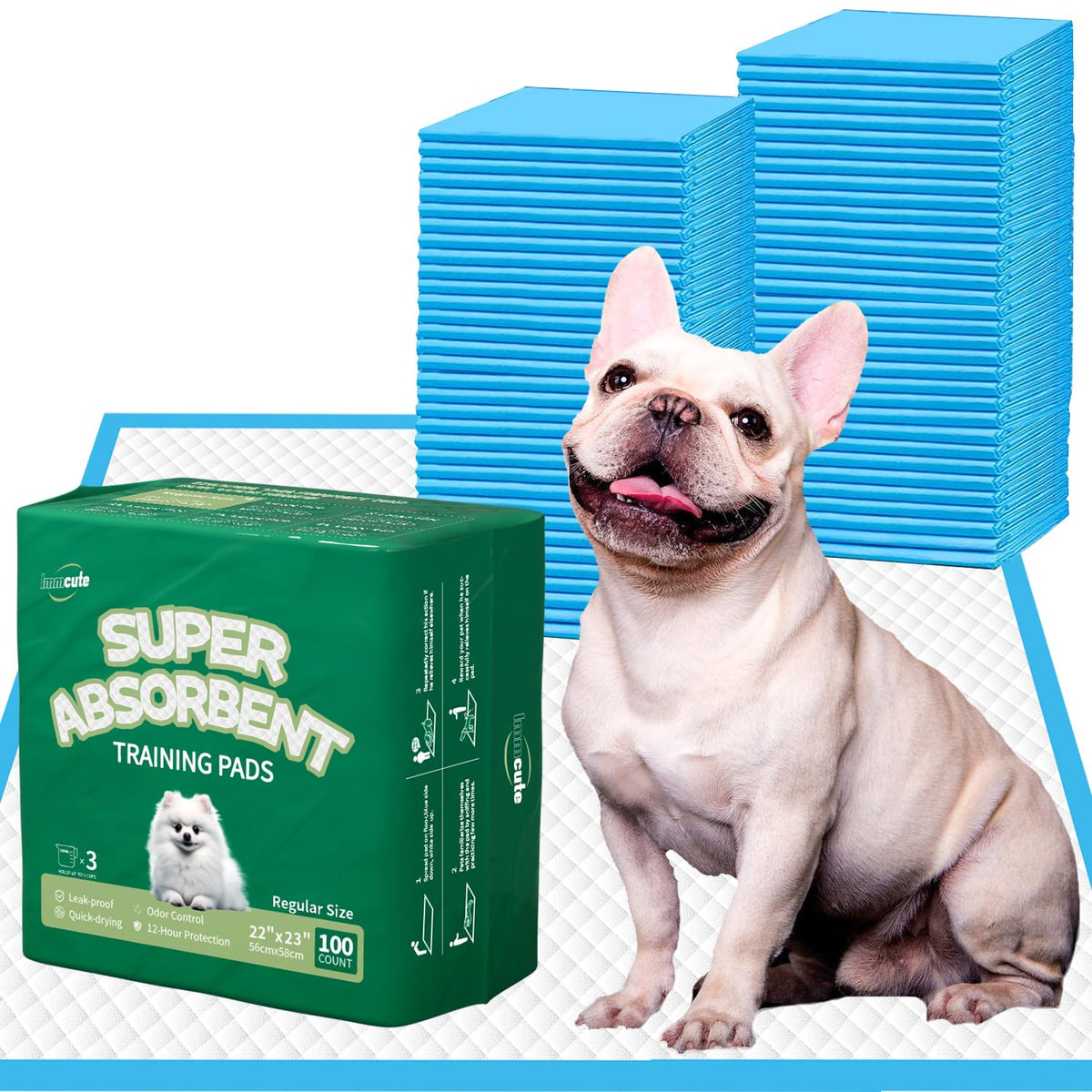 IMMCUTE almohadillas de adiestramiento para perros, 22x23, ideales para cachorros y entrenamiento diario.