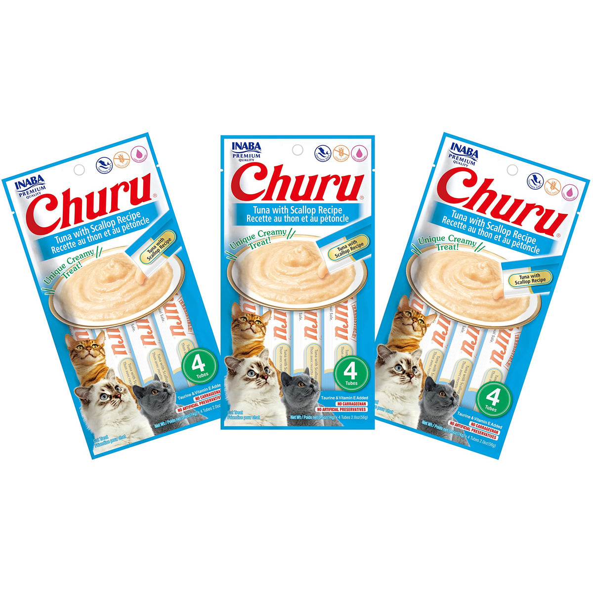 INABA Churu atún con vieira: tubo cremoso para hidratar sin calorías.