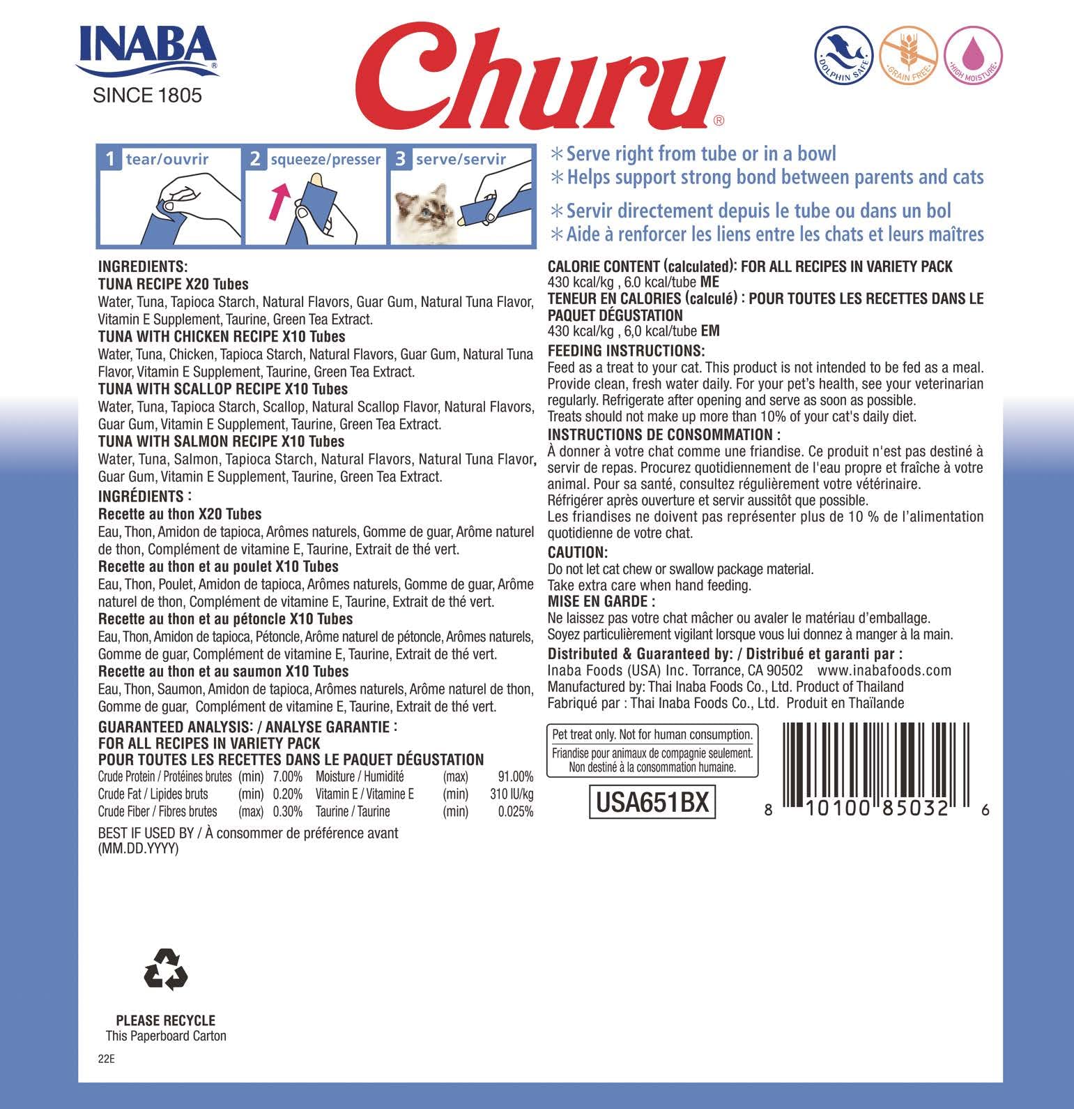 INABA Churu atún, puré cremoso para hidratar al gato