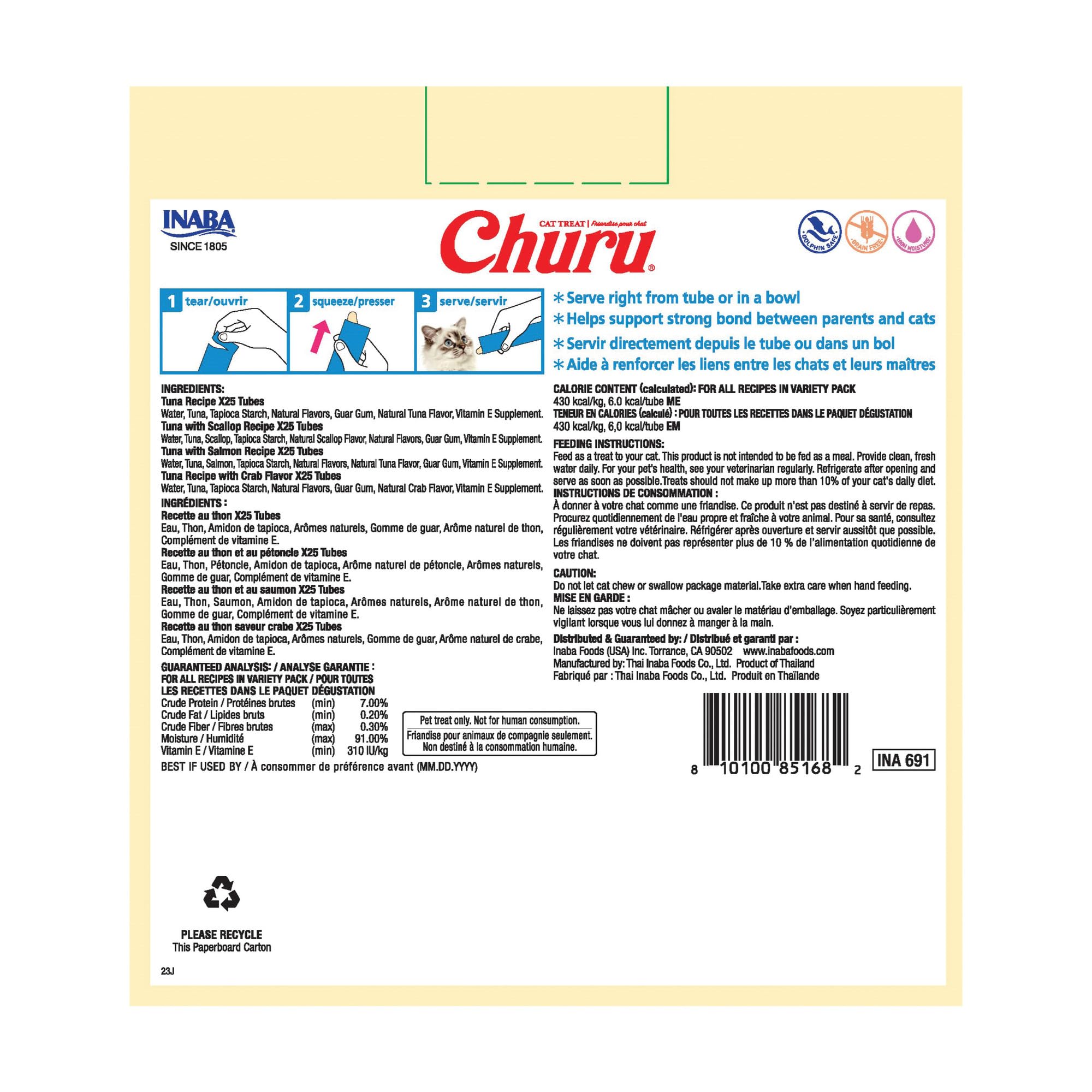 INABA Churu atún, tubo cremoso para mezclar con comida húmeda y aumentar sabor.