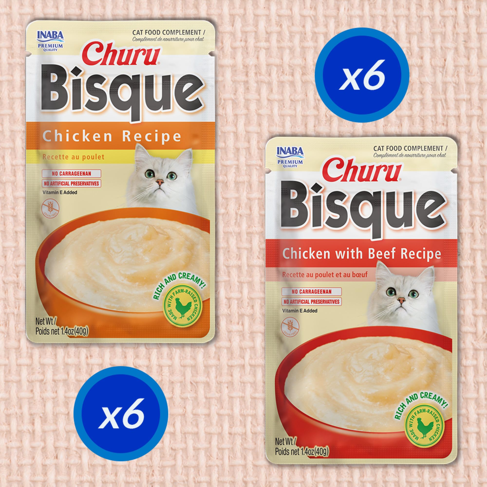 INABA Churu Bisque complemento de comida, ofrece sabor e hidratación al plato.
