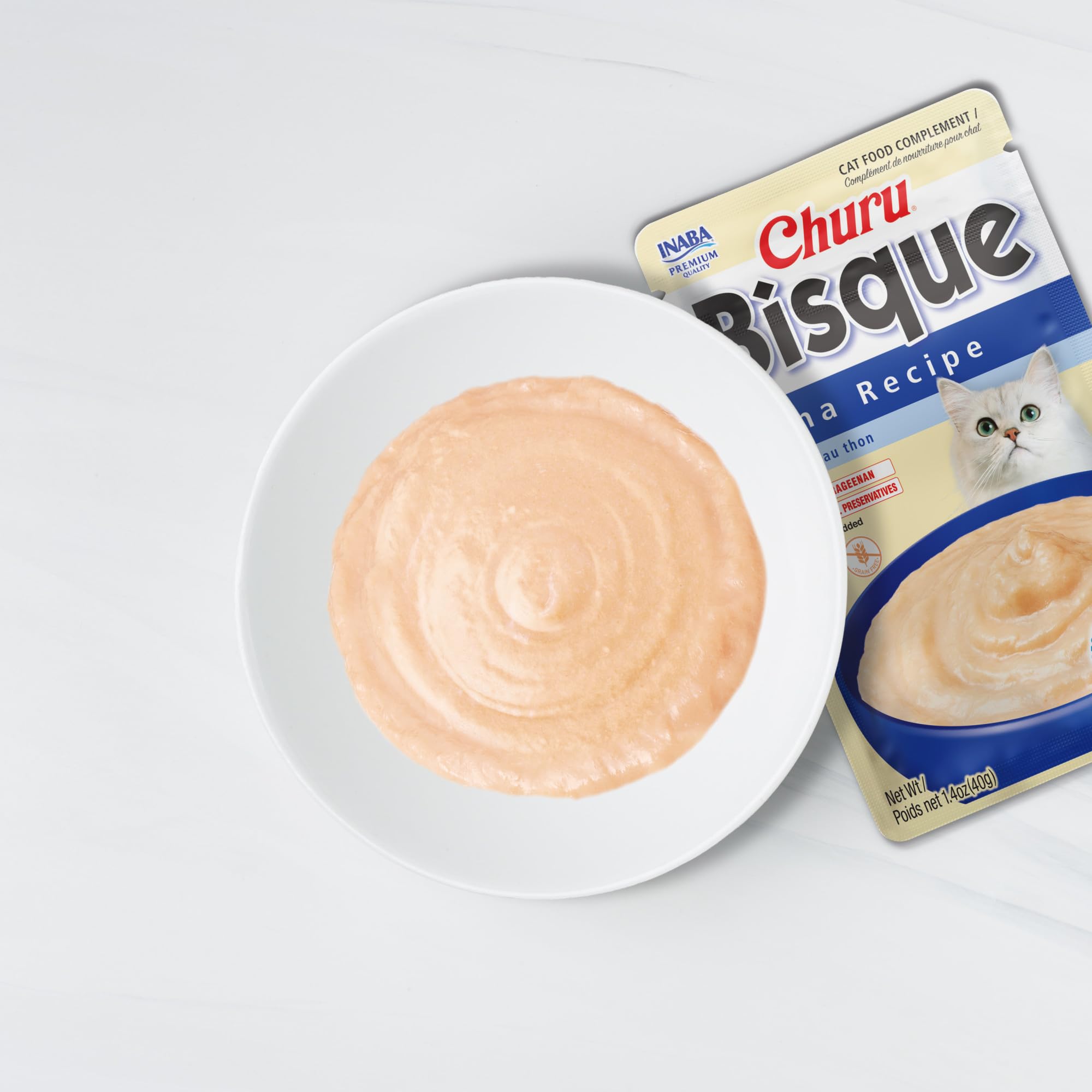 INABA Churu Bisque para gatos, puré cremoso con textura espesa, ideal como acompañamiento