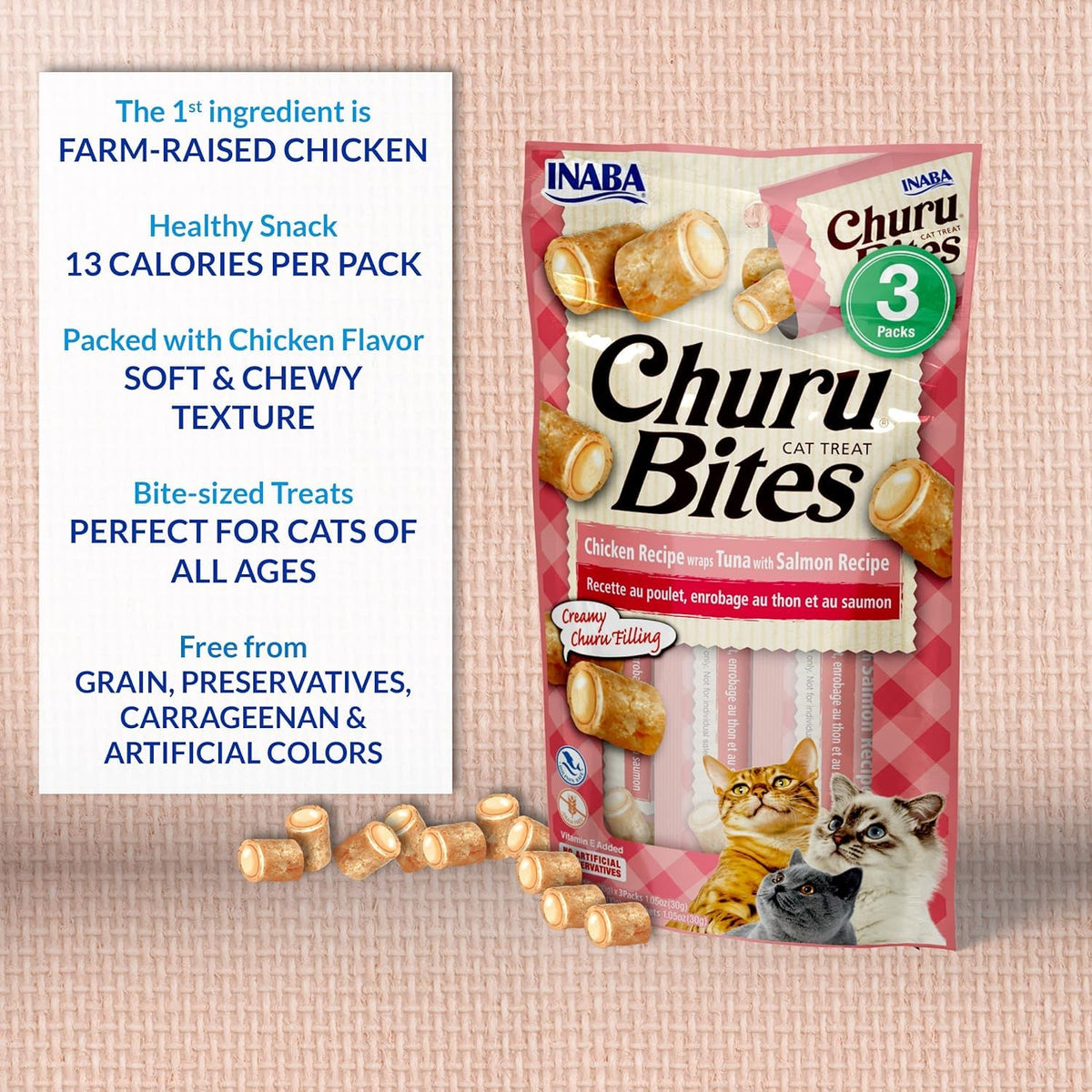 INABA Churu Bites para gatos, tubos individuales de 0,35 onzas para frescura y control