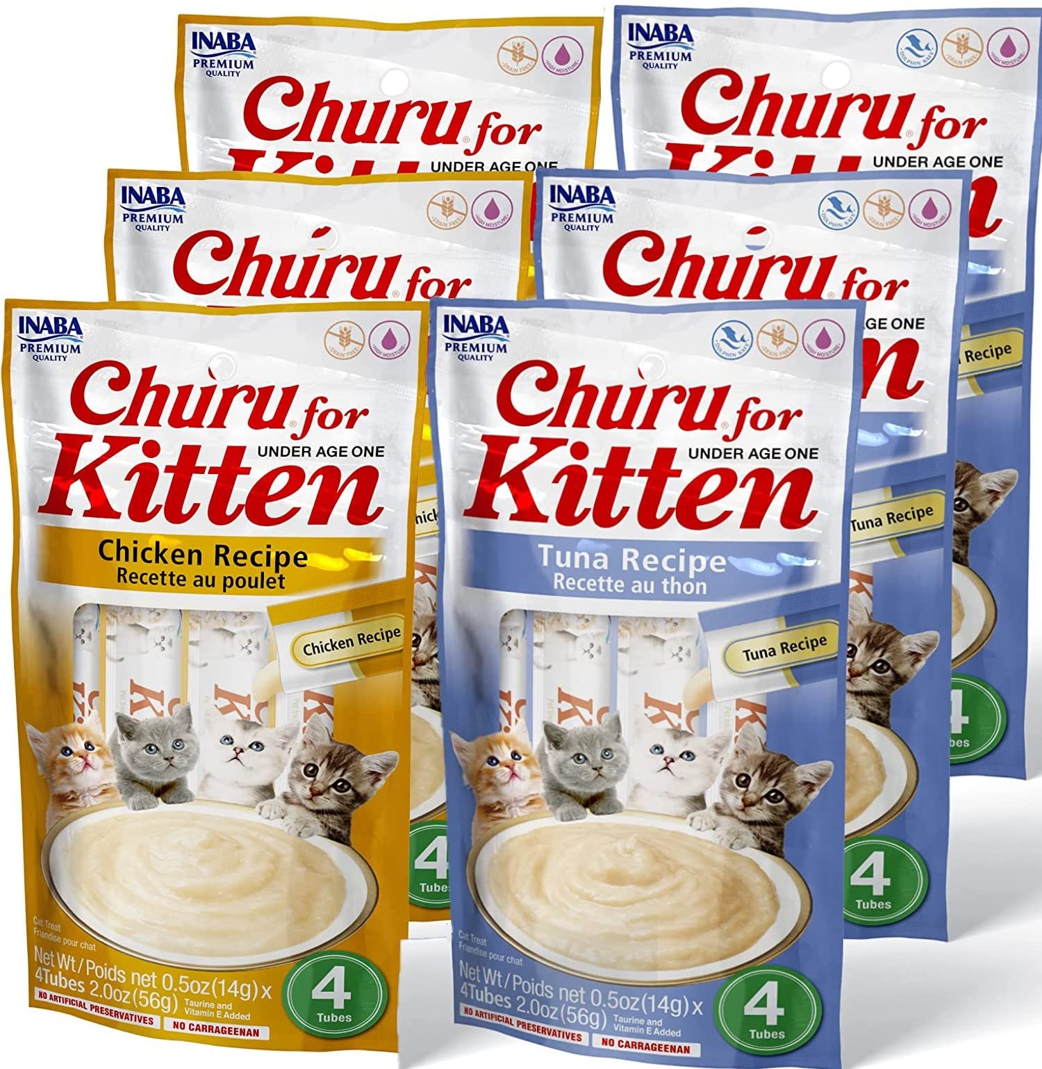 INABA Churu para gatitos, tubos de 24 pack, ideal para interacción gato-humano.