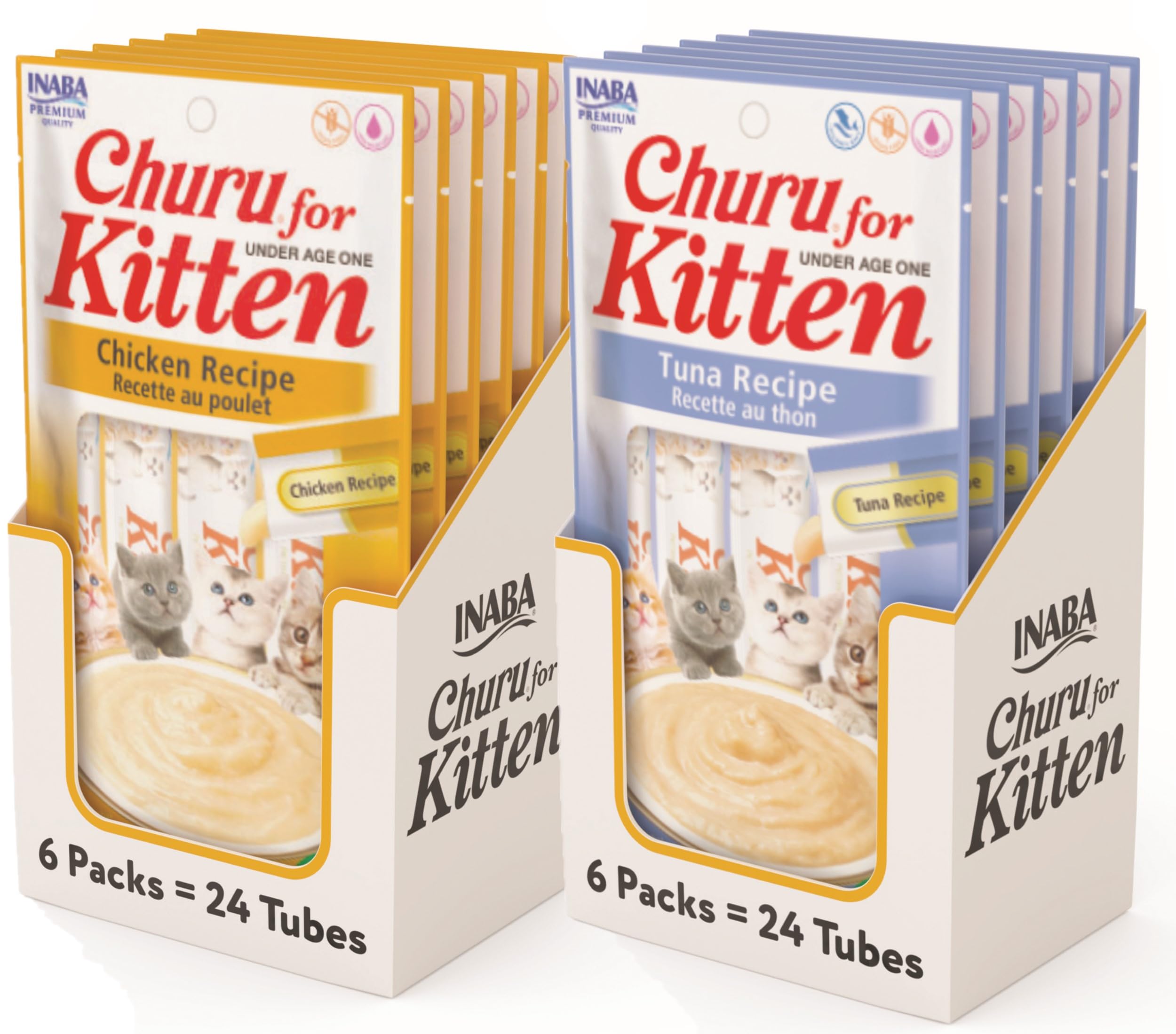INABA Churu para gatitos, puré cremoso en tubos, fácil de servir y sabroso