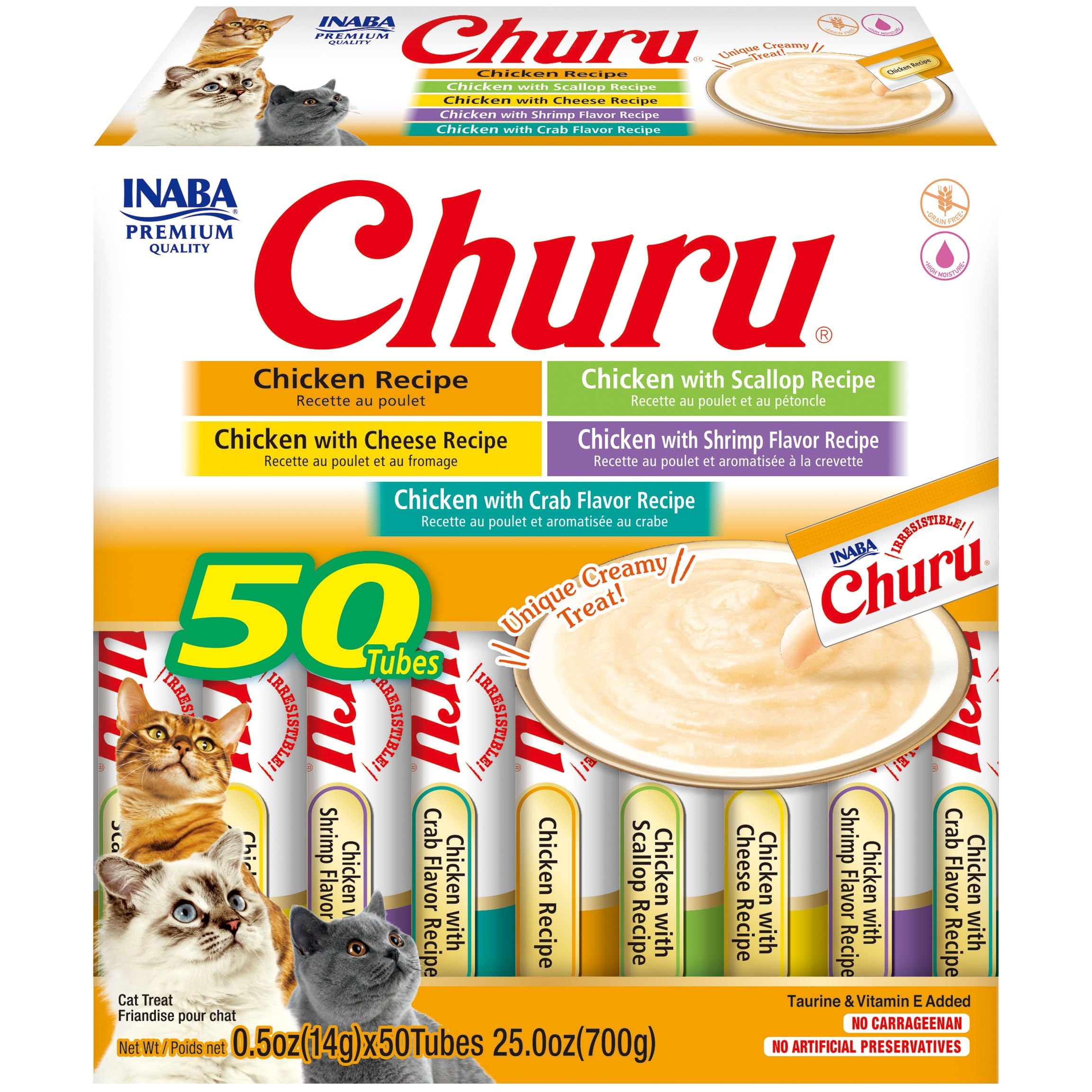 INABA Churu puré cremoso en tubo, snack húmedo ideal para gatos.