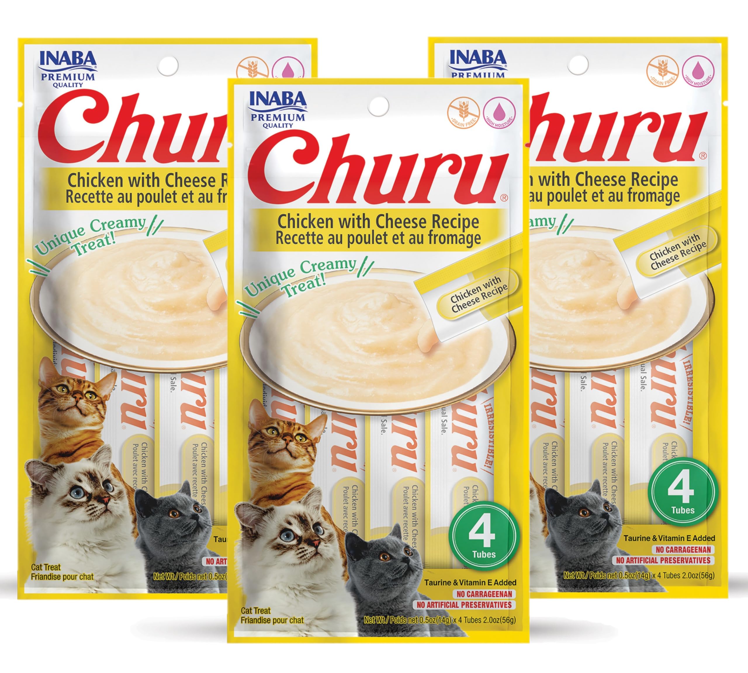 INABA Churu puré cremoso en tubo de pollo y queso para snack diario