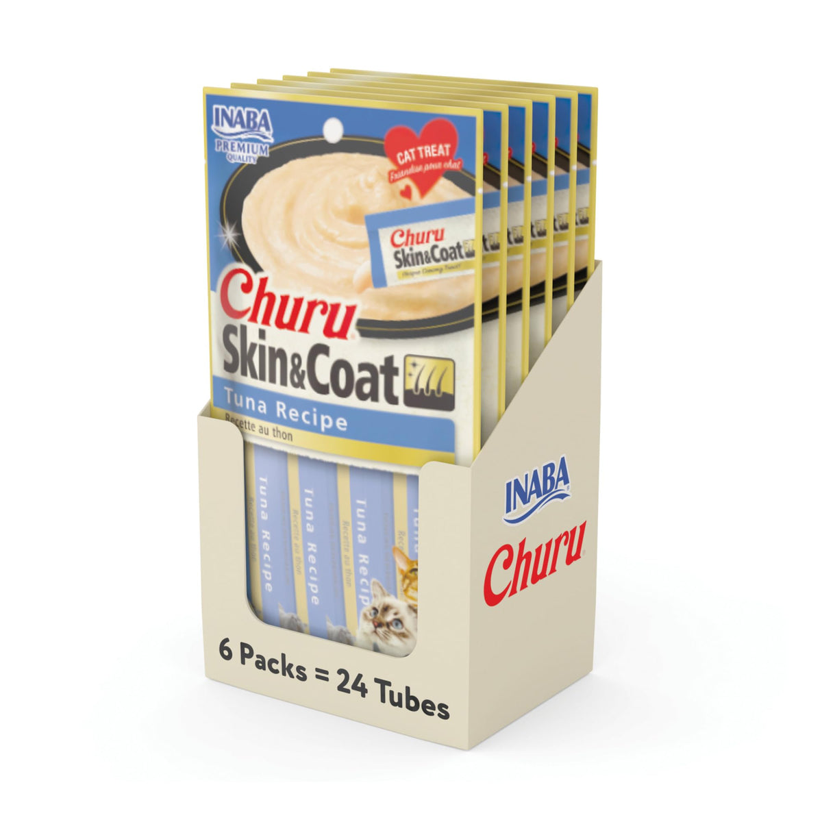 INABA Churu purée de atún, tubo visto de frente, textura cremosa irresistible.