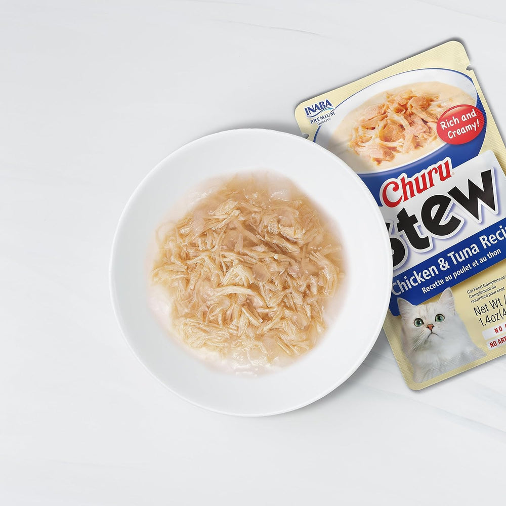 INABA Churu Stew aderezos hidratantes para realzar la comida húmeda.