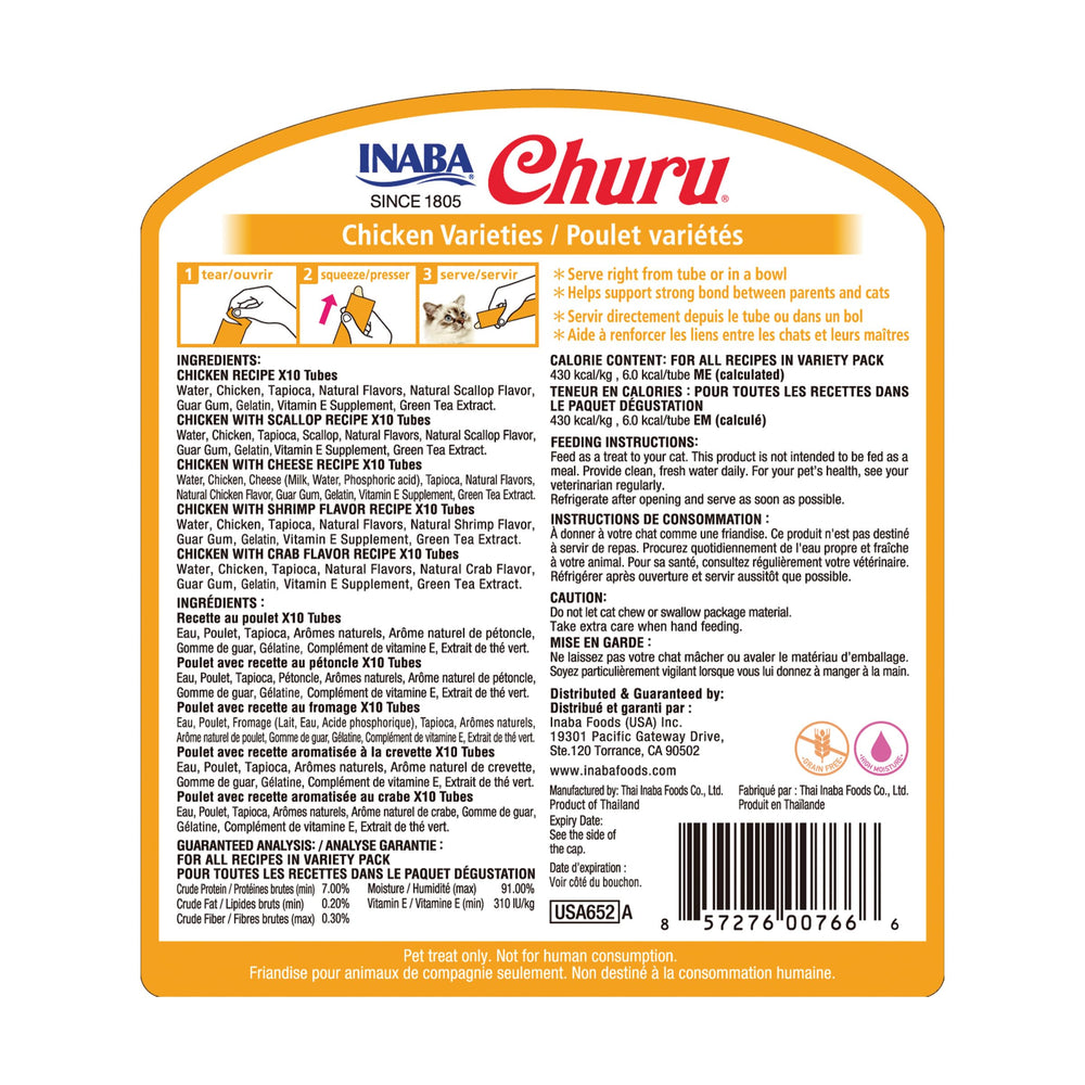 INABA Churu tubo-cremoso pollo, premio a mano para gatos