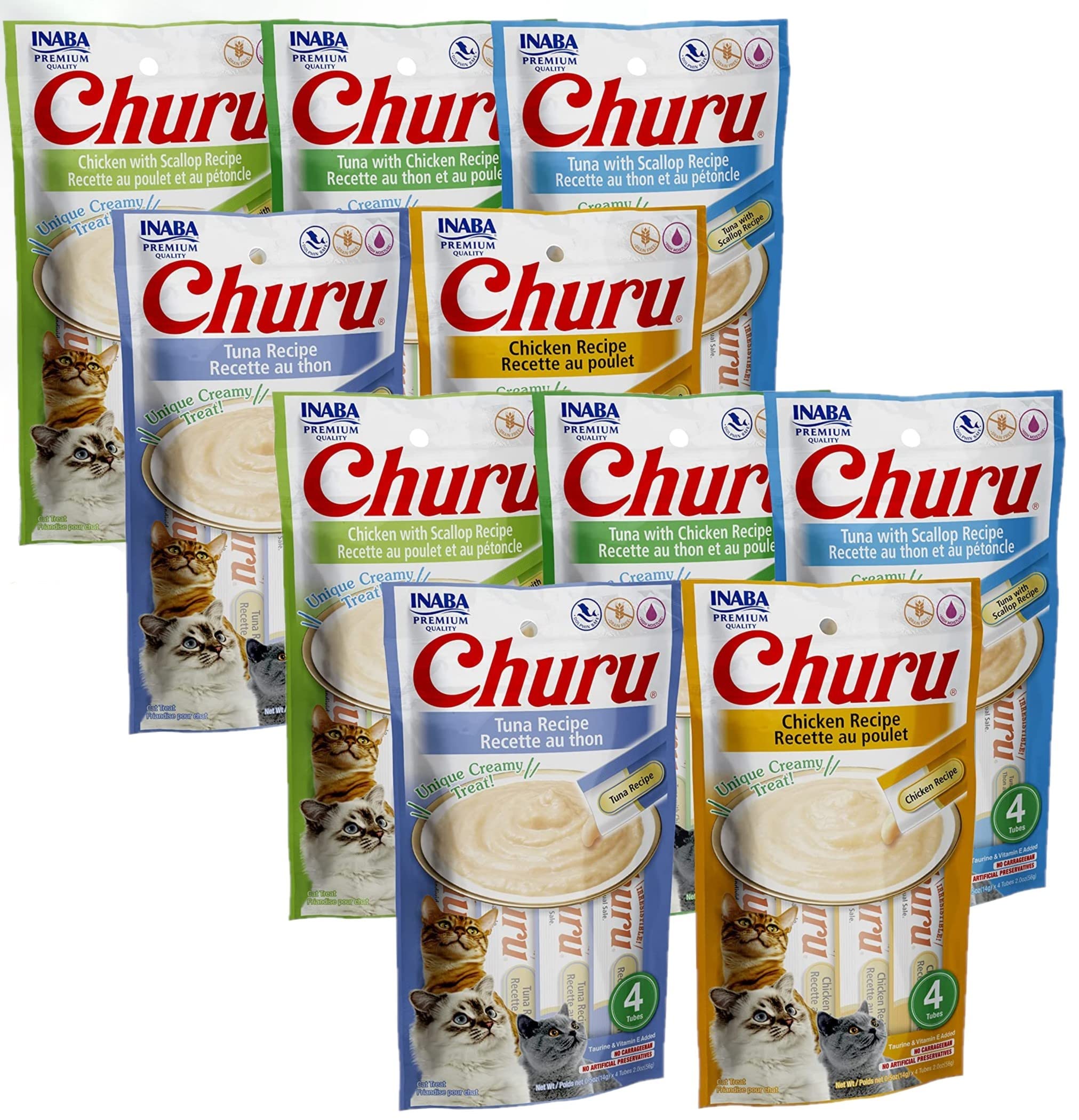 INABA Churu tubería de puré cremoso para gatos, alta humedad e variedad de sabores