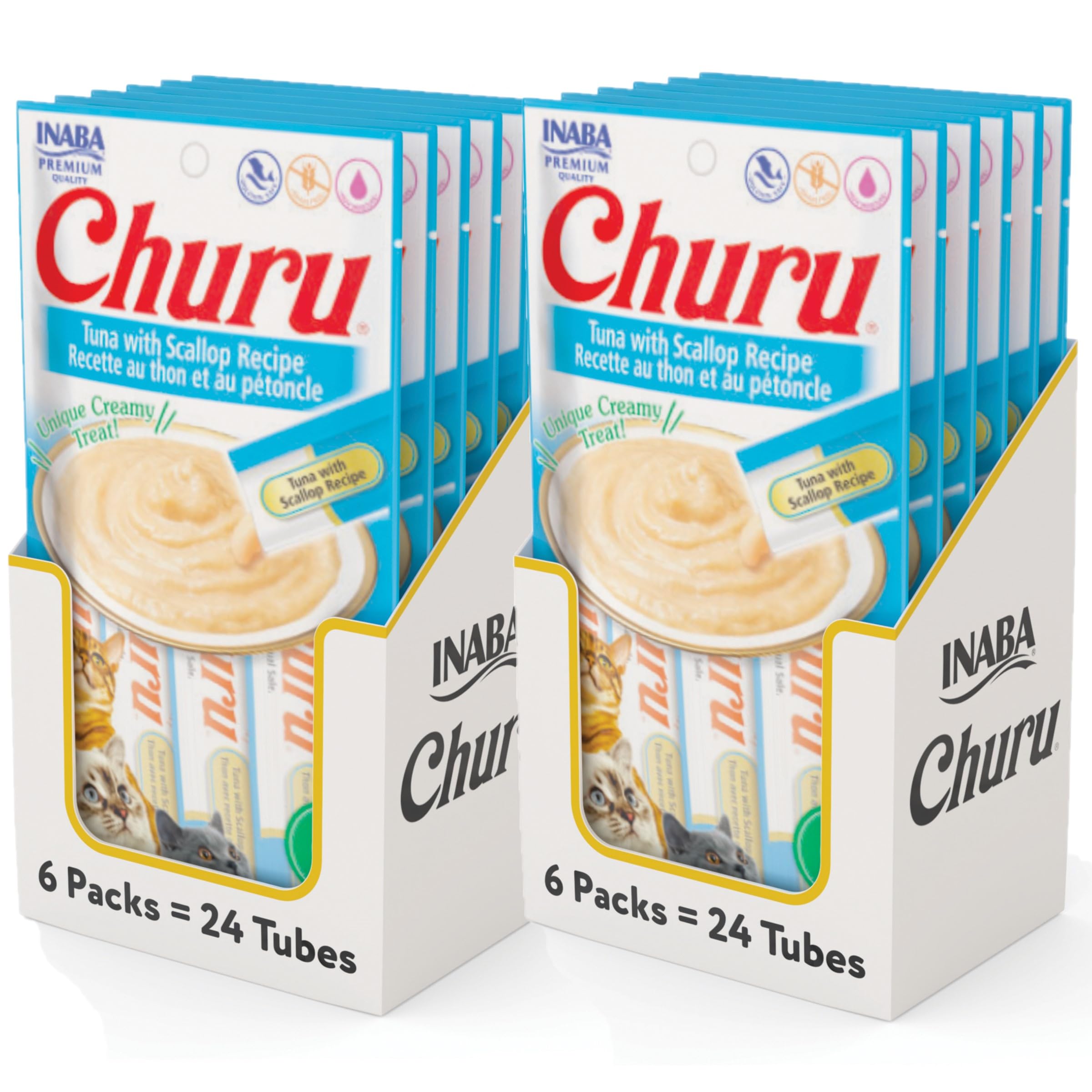 INABA Churu atún con vieiras en tubo, puré cremoso para premiar y hidratar al gato