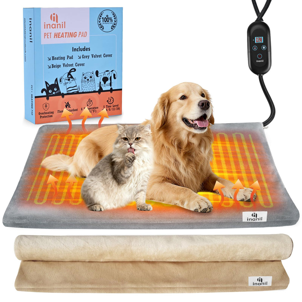 Cama calefactable inanil para perros con seis ajustes de temperatura para mayor confort.
