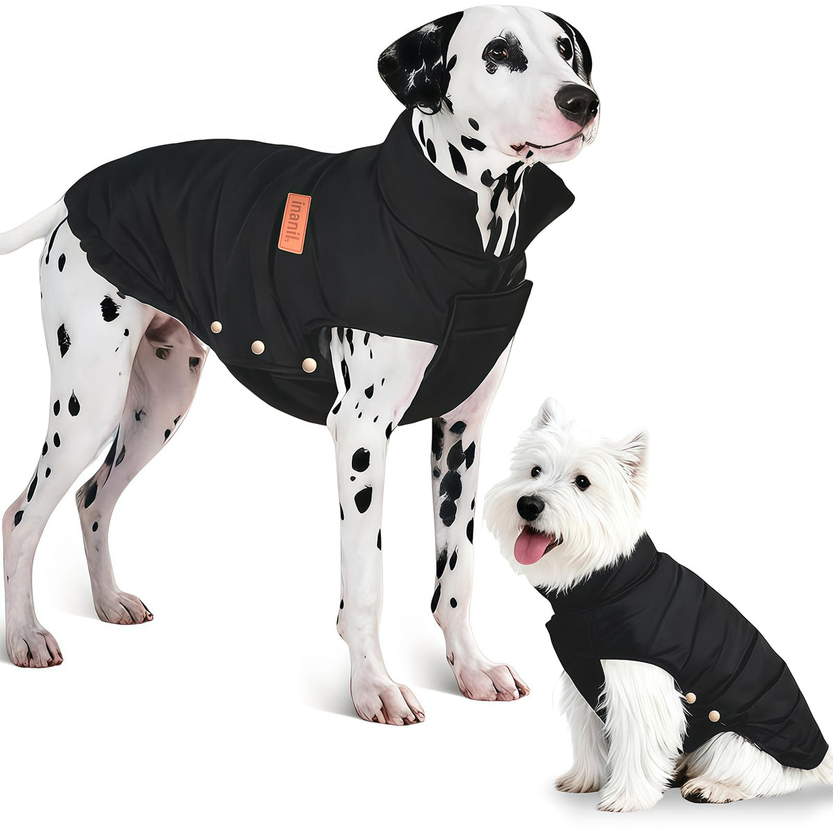 Inanil chaqueta puffer para perro pequeño, vista frontal, mantiene calor durante paseos.