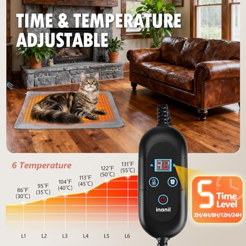 Almohadilla inanil con temporizador para gatos, control de calor personalizado.