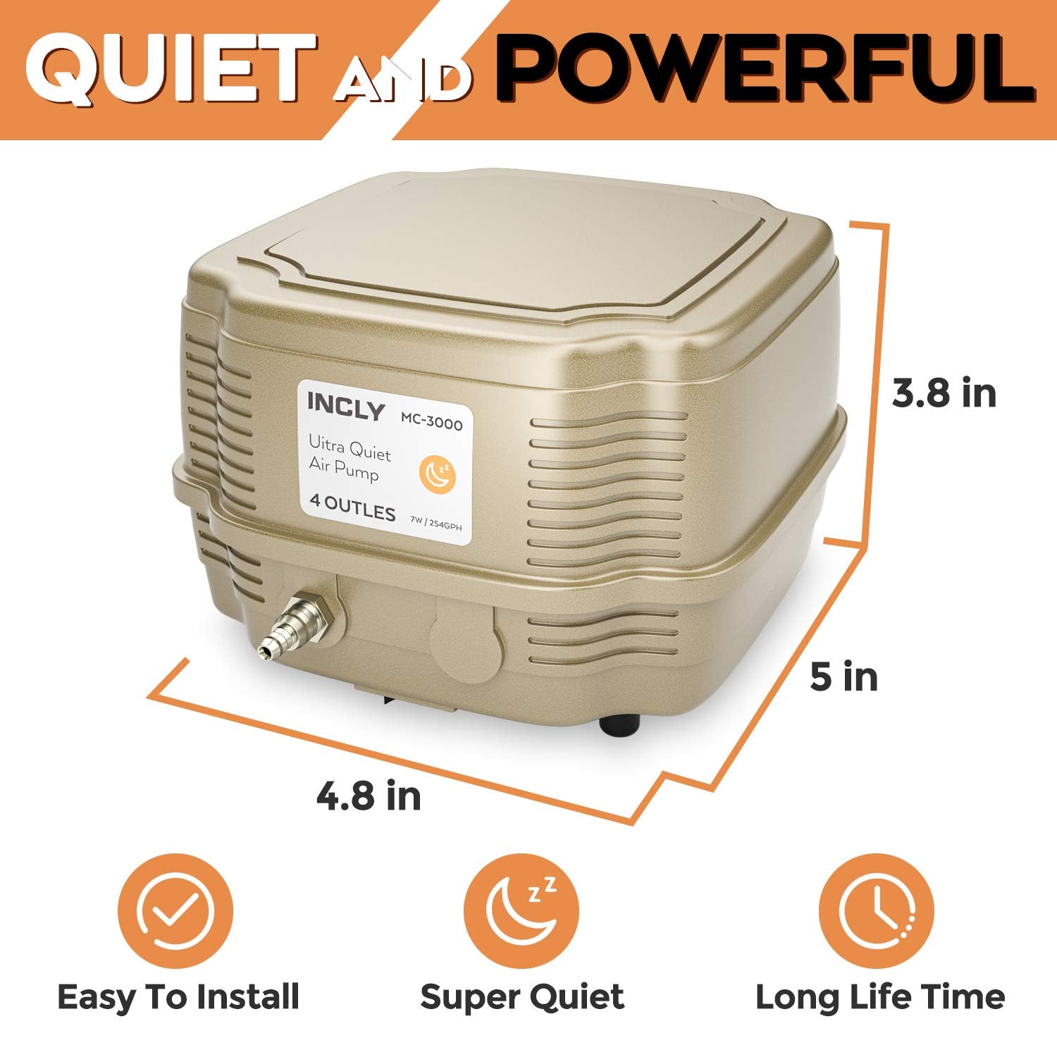 INCLY bomba de aire con 4 salidas, distribución precisa para varios dispositivos.