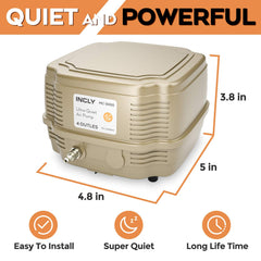 INCLY bomba de aire con 4 salidas, distribución precisa para varios dispositivos.