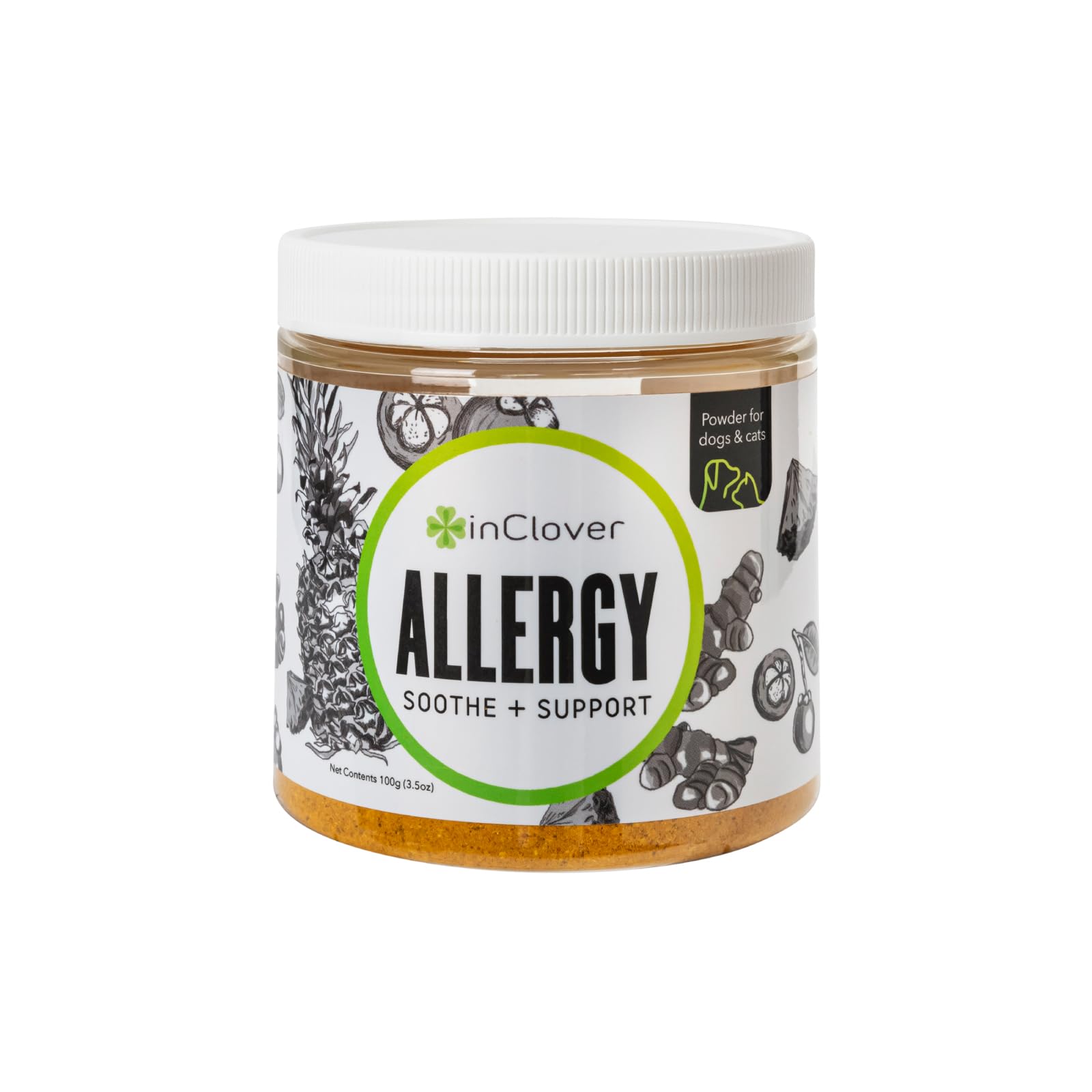 InClover alivio de alergia para perros y gatos en polvo, fácil de usar.