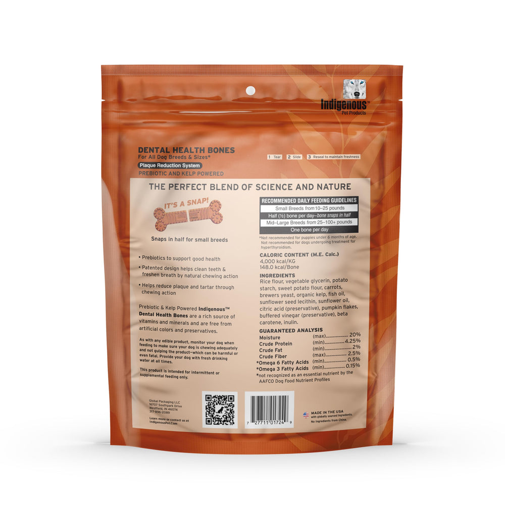 Indigenous huesos dentales sabor pollo para perros, snack sabroso y saludable.