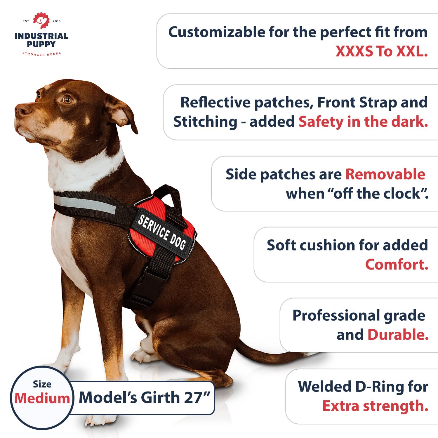 Industrial Puppy tallas disponibles para ajuste personalizado.