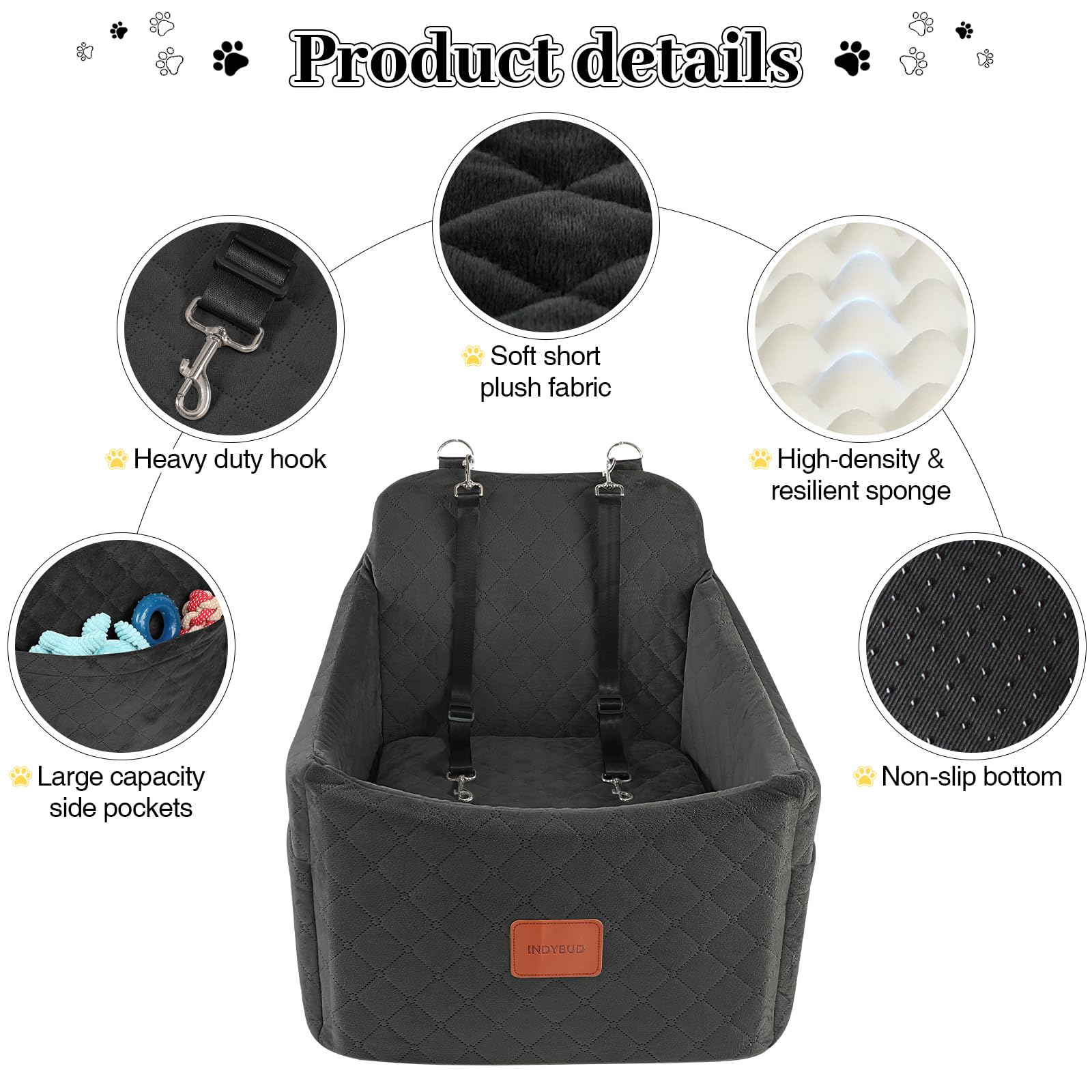INDYBUD asiento-coche-perro-bolsillos-almacenamiento para golosinas y juguetes.
