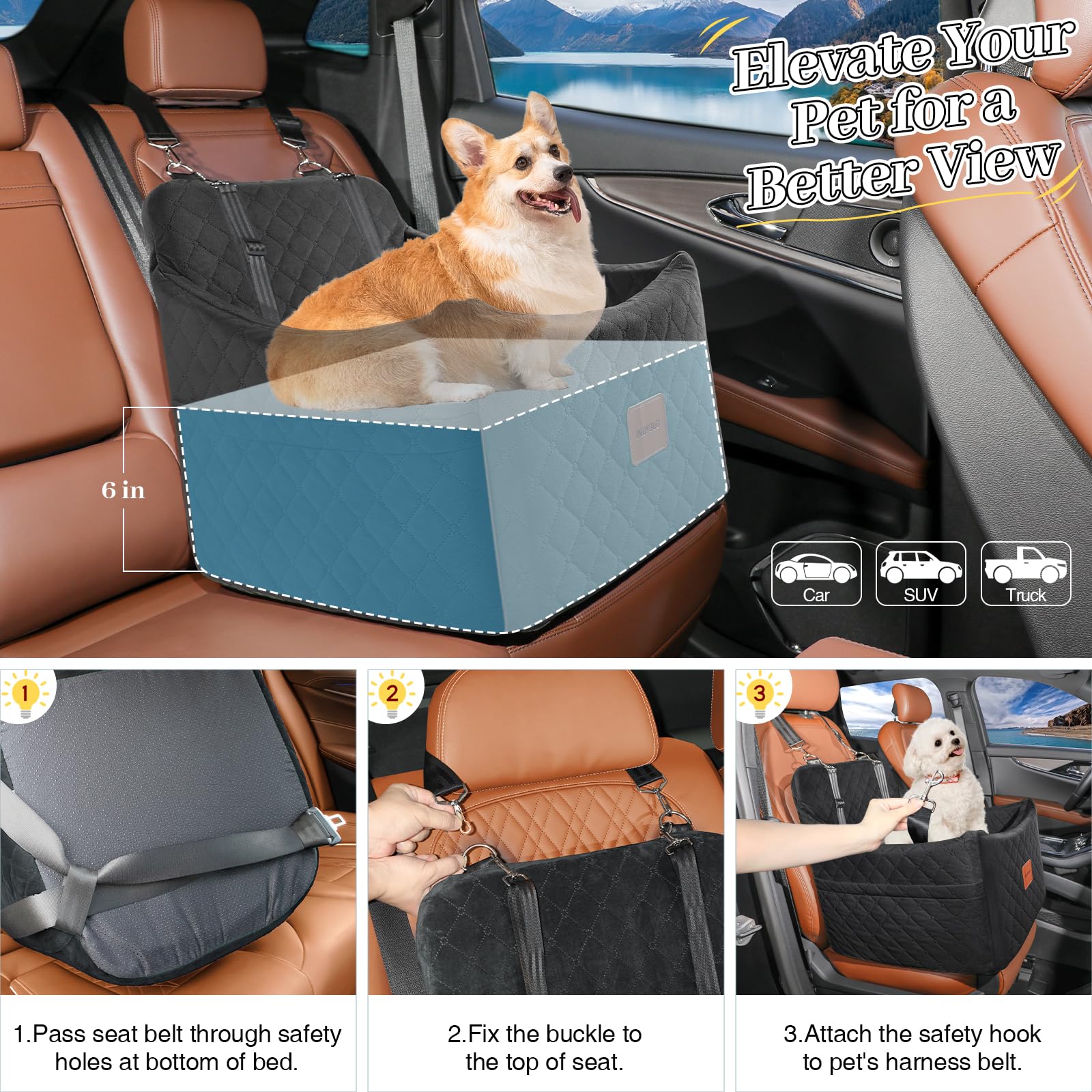INDYBUD asiento-coche-perro-tejido-peluche ofrece tacto suave para el descanso.
