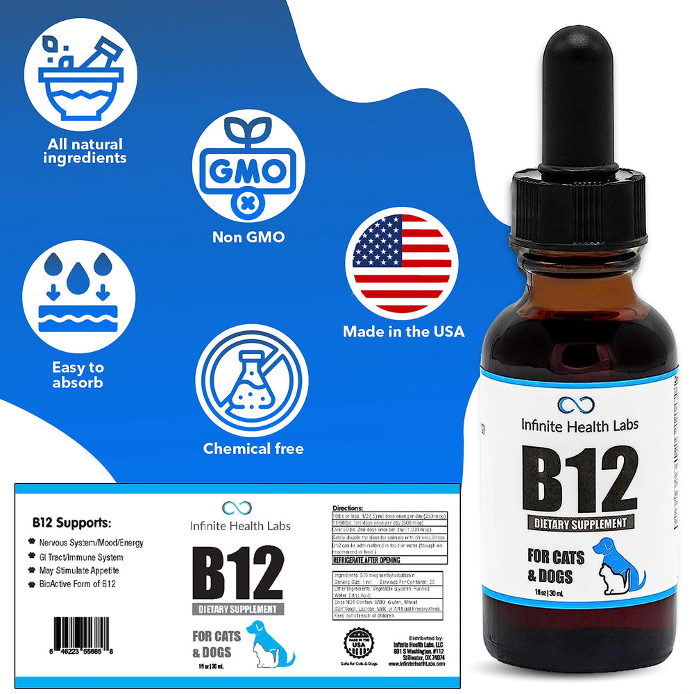 Infinite Health Labs metilcobalamina biodisponible en formato líquido para mascotas
