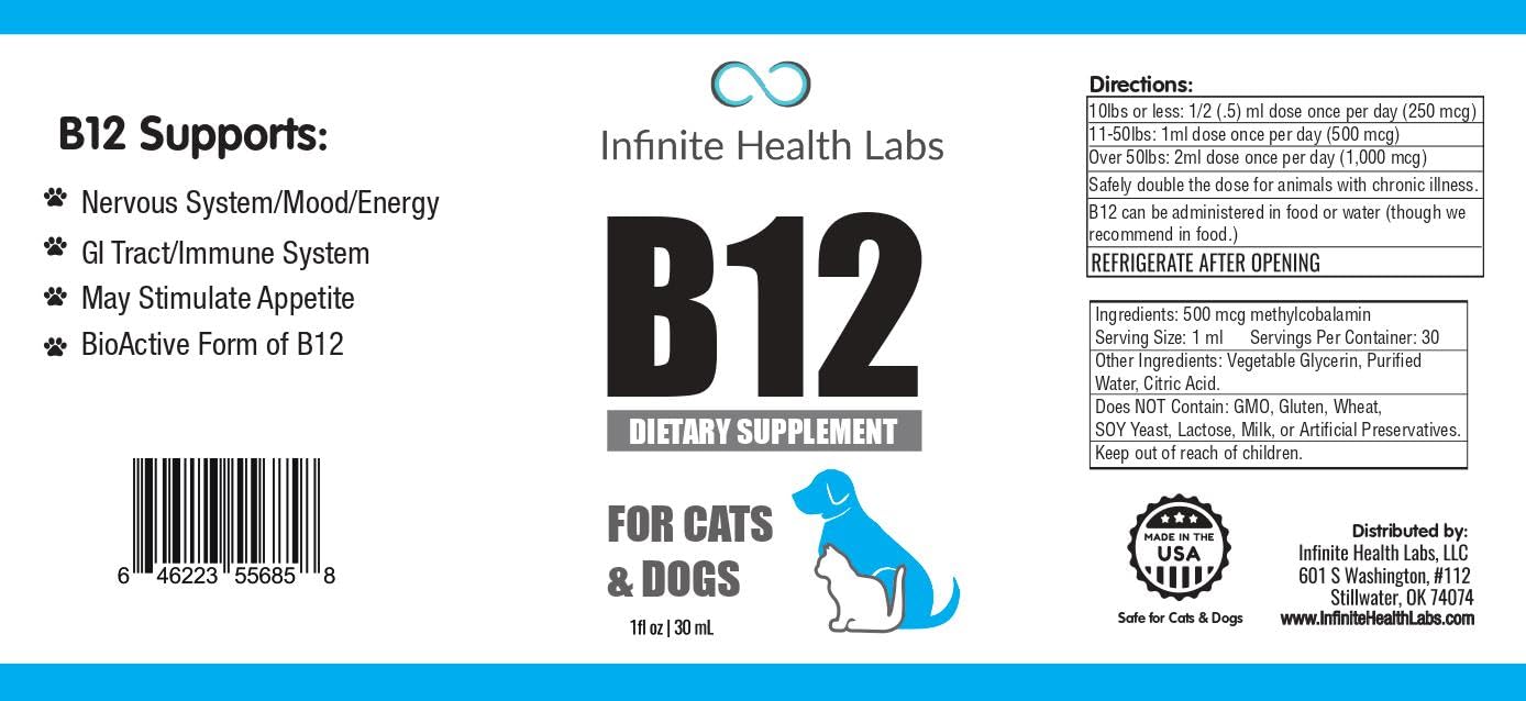 Infinite Health Labs solución líquida de B12 para salud general de mascotas