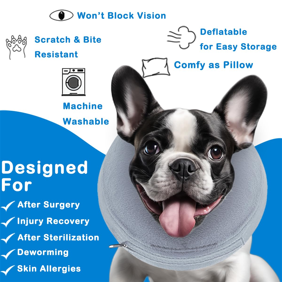 Collar infisu con diseño rosquilla inflable en tamaño XL, comodidad suave para postoperatorio.