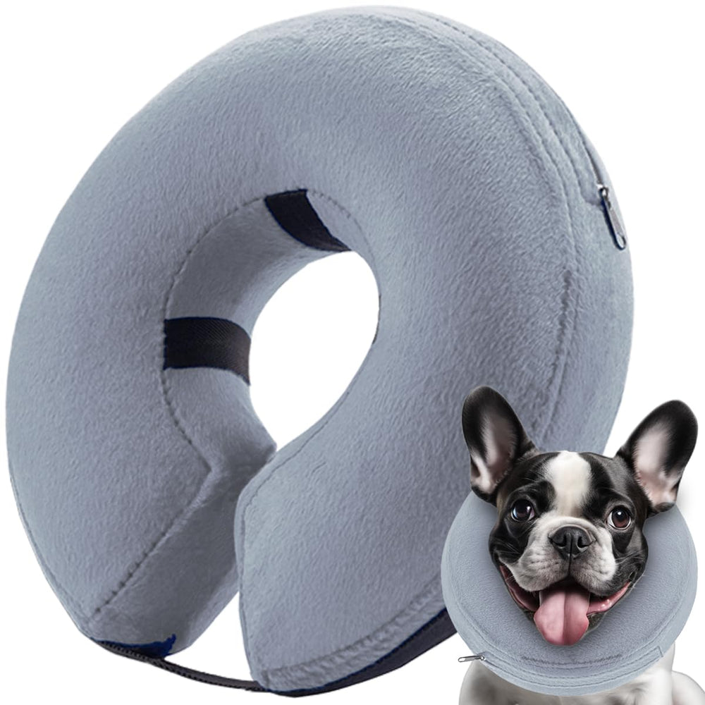 Infisu cono inflable para perro gris, talla L, cómodo durante la recuperación.