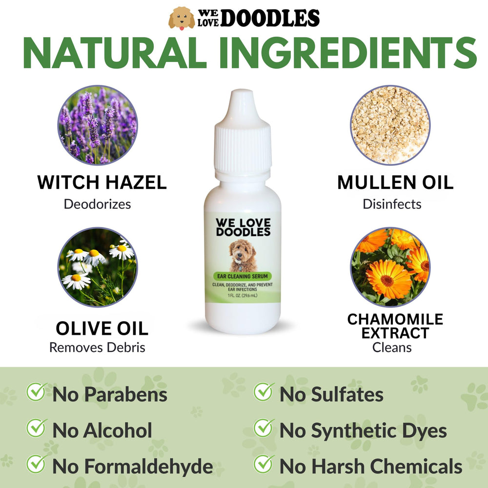 Ingredientes ecológicos de We Love Doodles para oídos, fórmula limpia y segura.