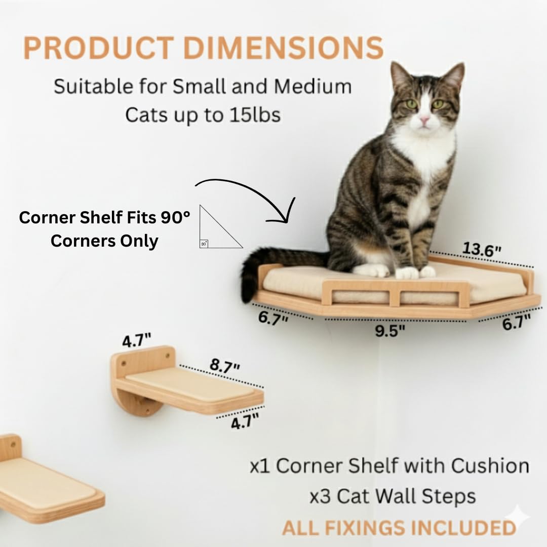 INICIO estante flotante de abedul para gatos, diseño moderno y natural.