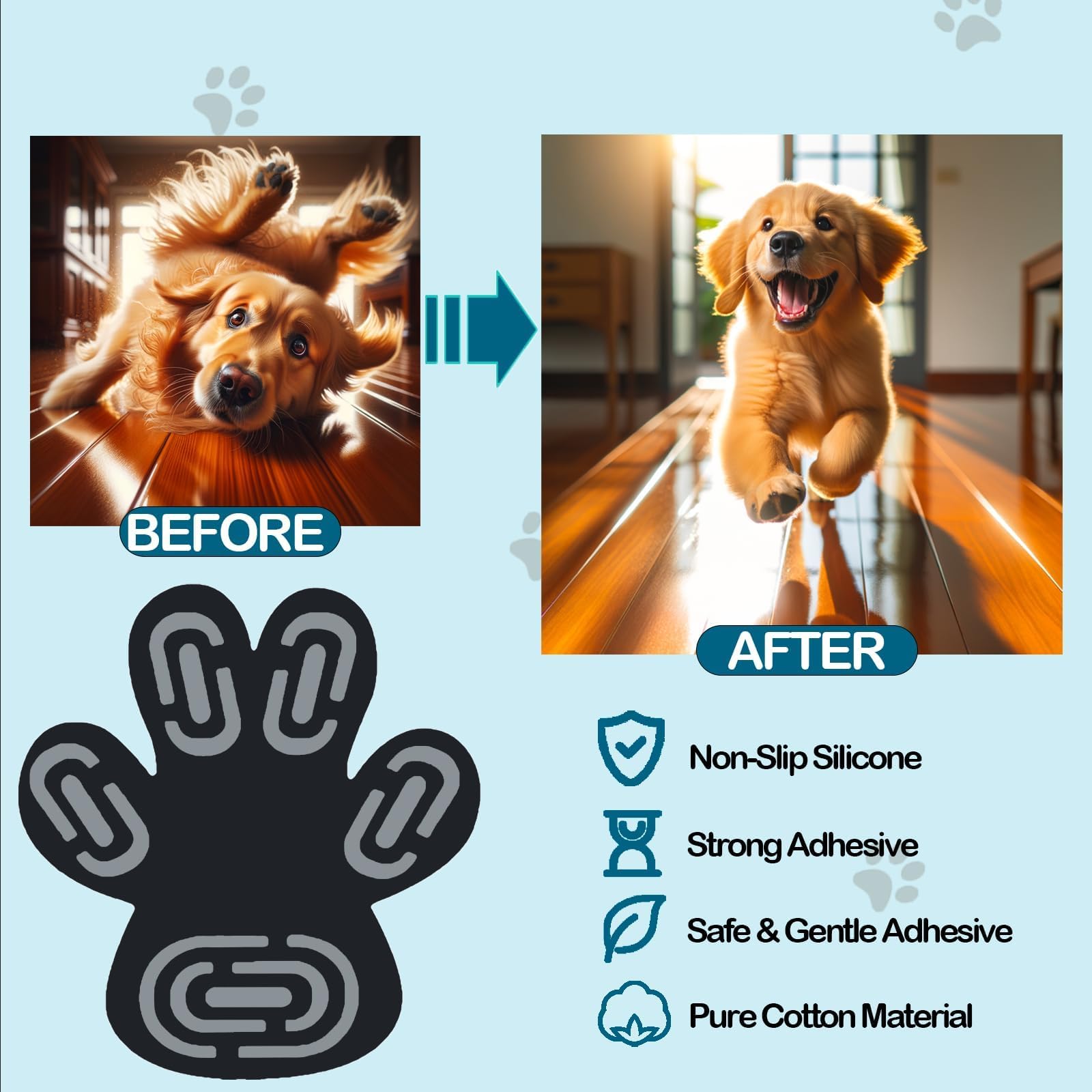 Protector INNERZEN para perros mayores en piso de madera, mayor seguridad.
