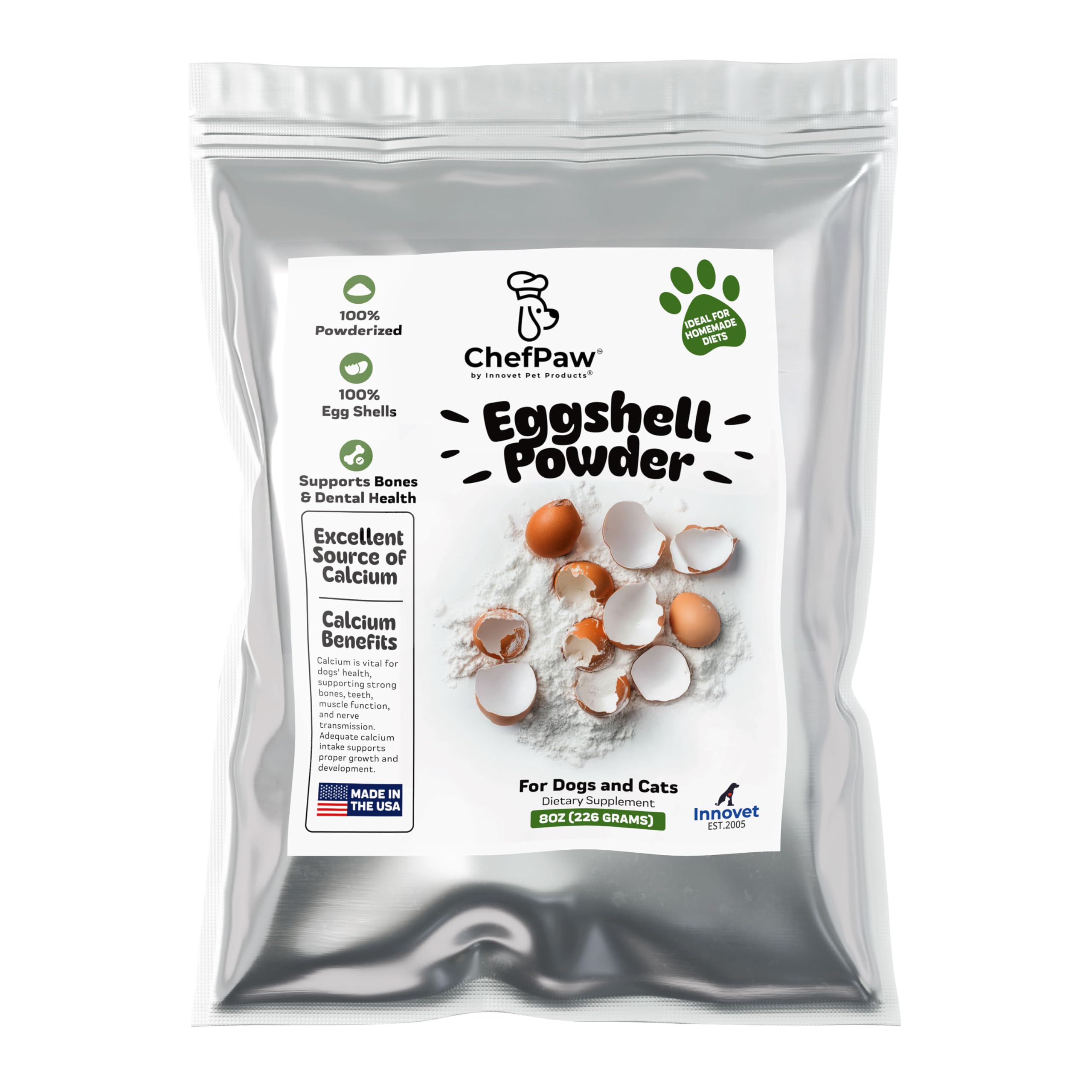 Innovet ChefPaw, polvo de cascara de huevo para mezclar fácilmente en la comida diaria.