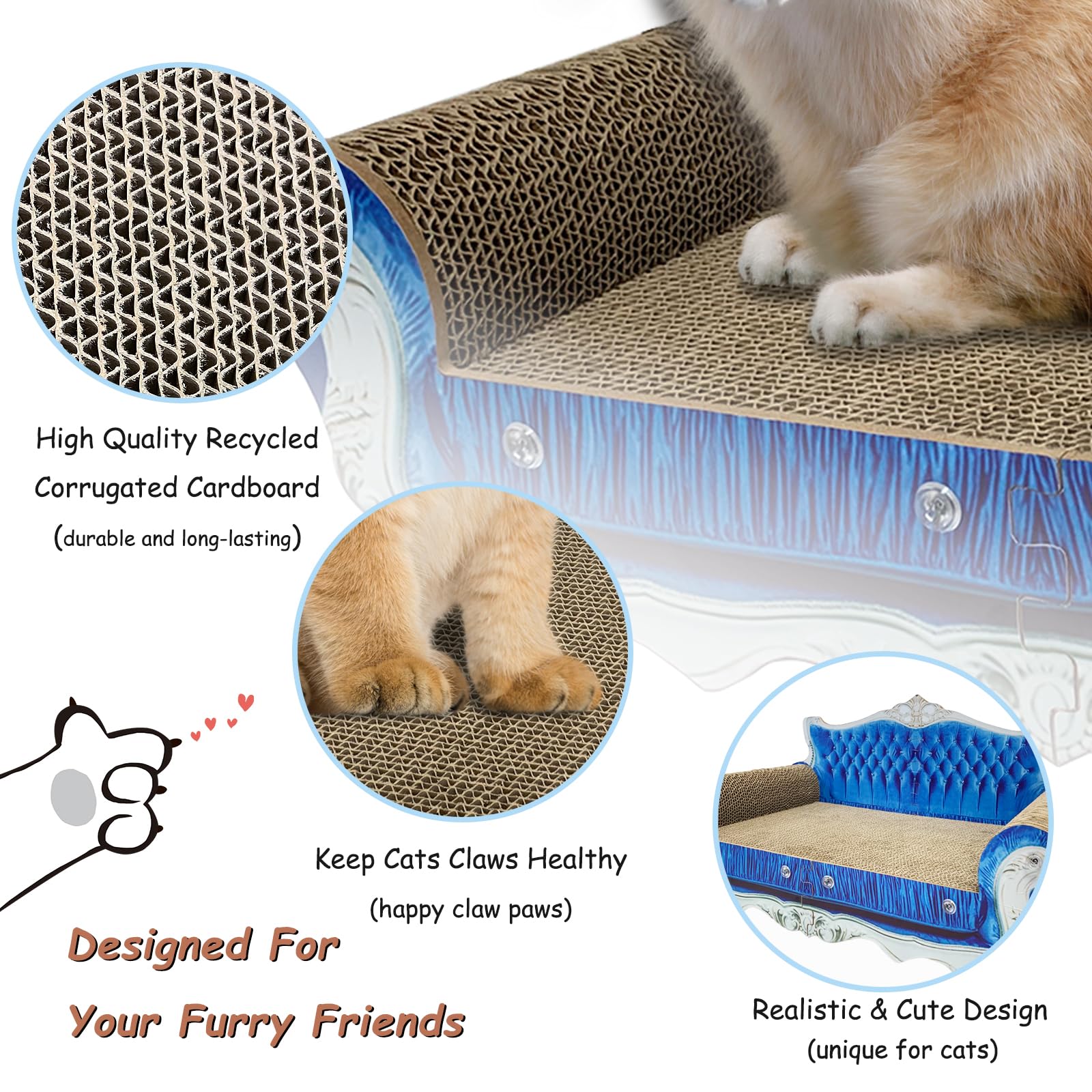 INRLKIT Sillón rascador de cartón reciclado ofrece durabilidad y respeto ambiental.