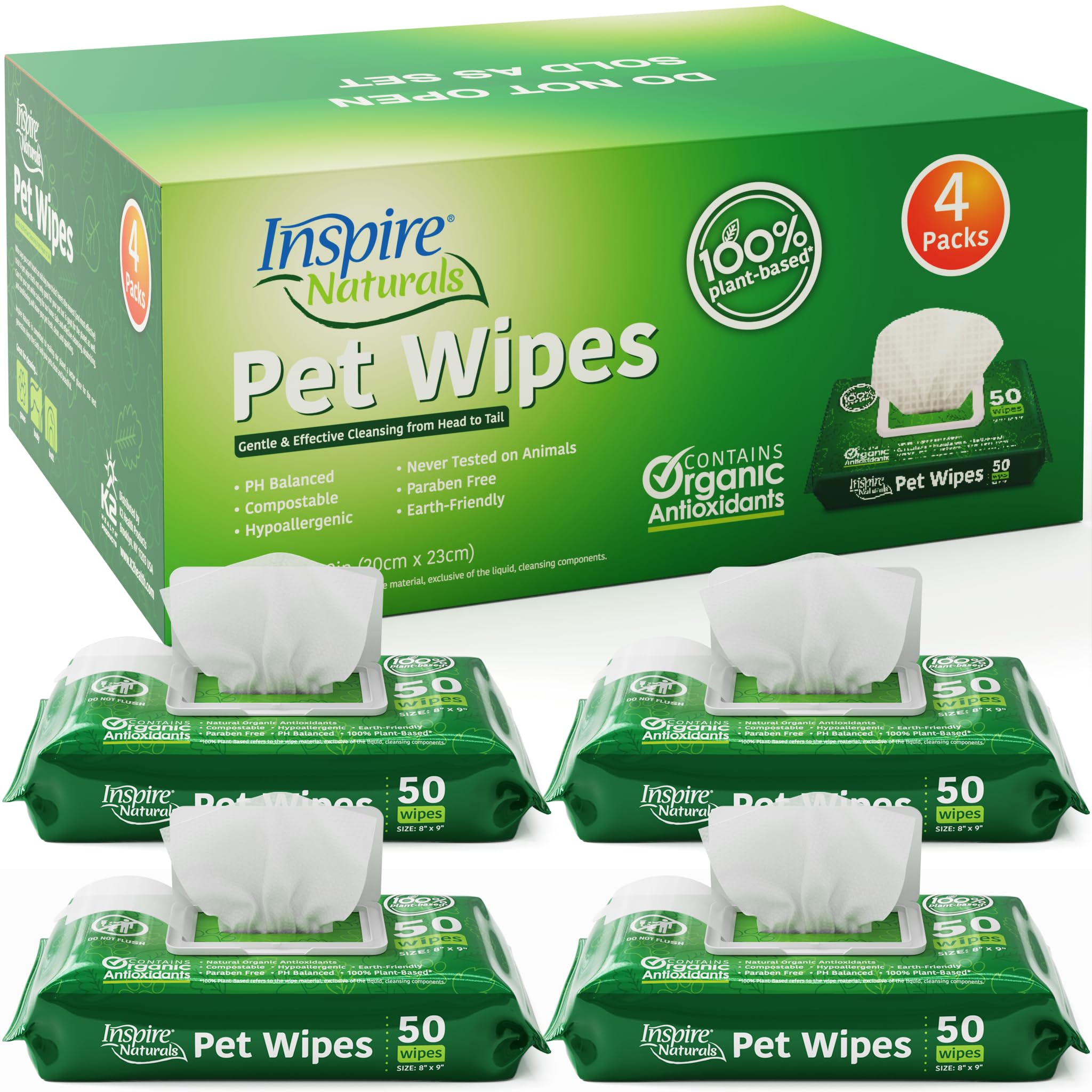 Inspire Naturals: toallitas limpieza general para perros y gatos, higiene diaria suave.