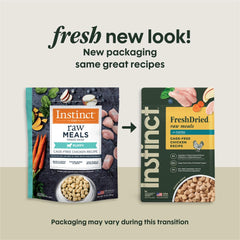Instinct Puppy bolsa trasera muestra ingredientes y nutrición clave para cachorros.