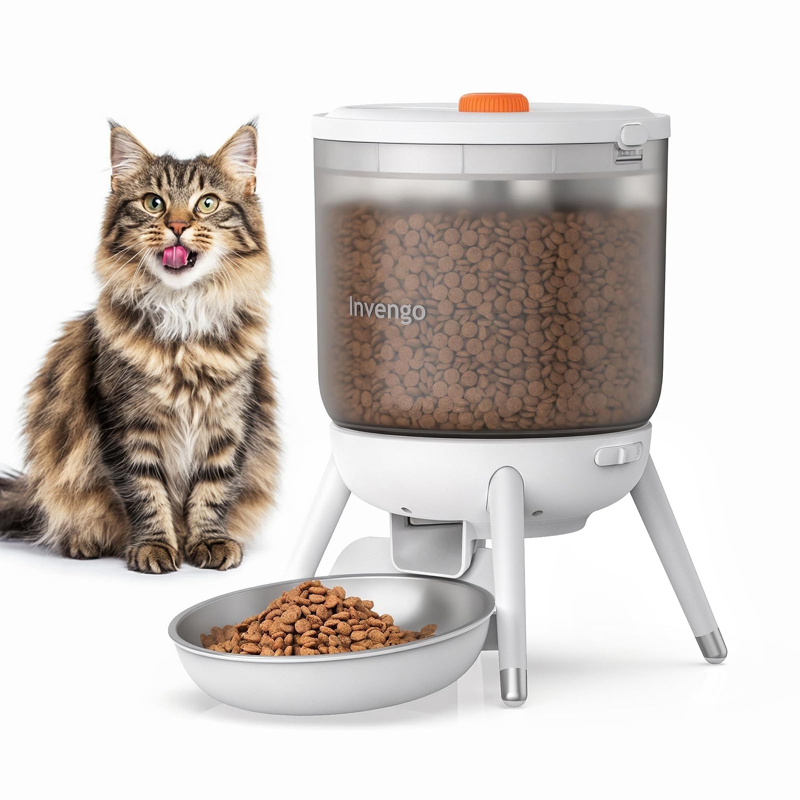 Invengo alimentador para gatos, tolva clara de 3L facilita ver la comida disponible.