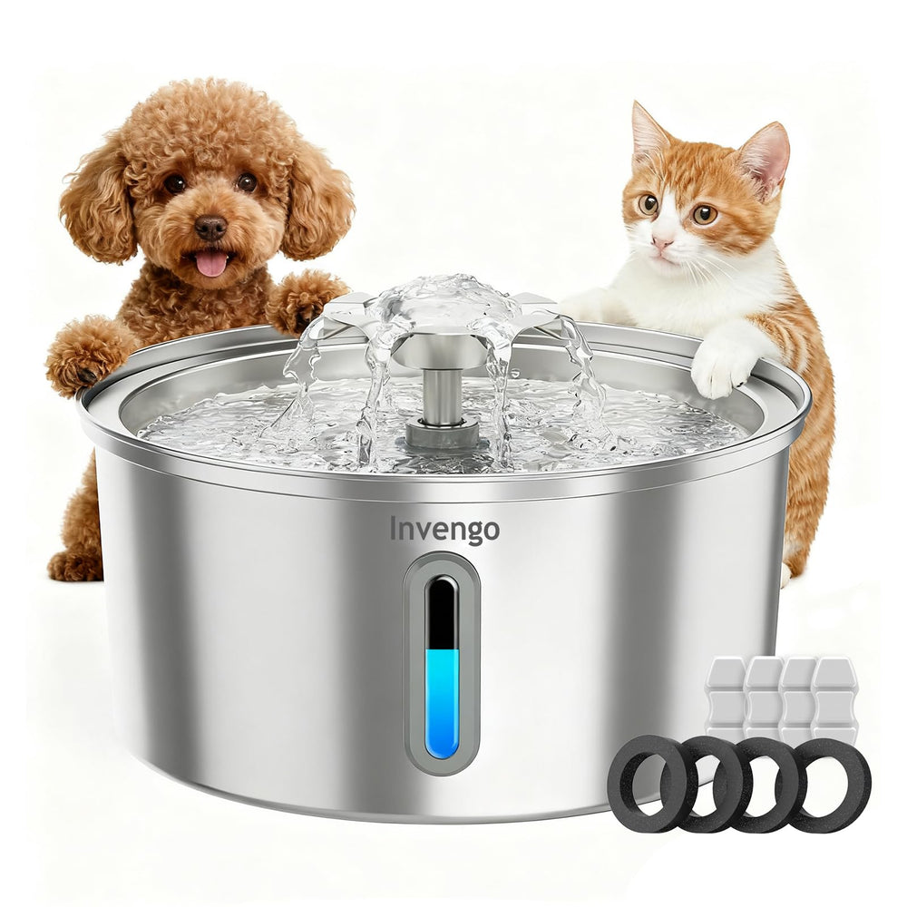 Invengo bebedero de acero inoxidable 3.2L para mascotas, agua fresca.