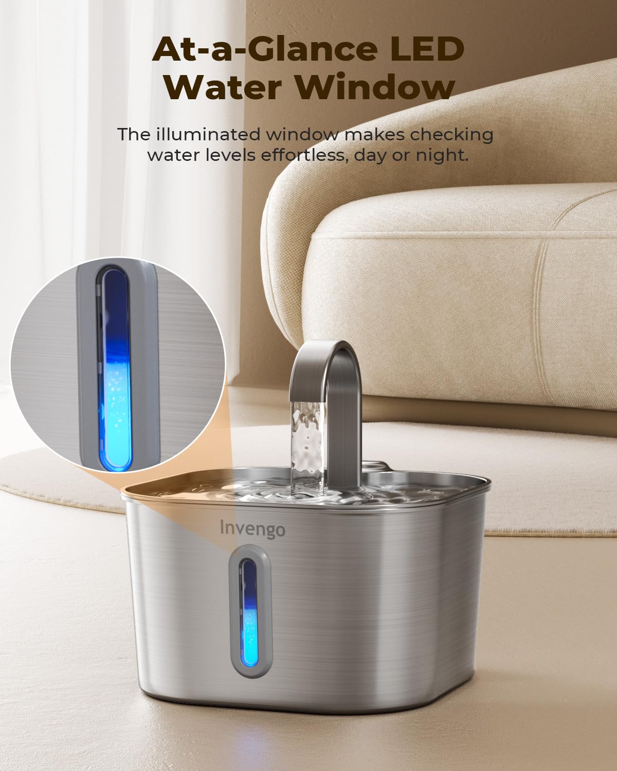 Capacidad de 2.2 L de Invengo para hidratar a tu gato varios días.
